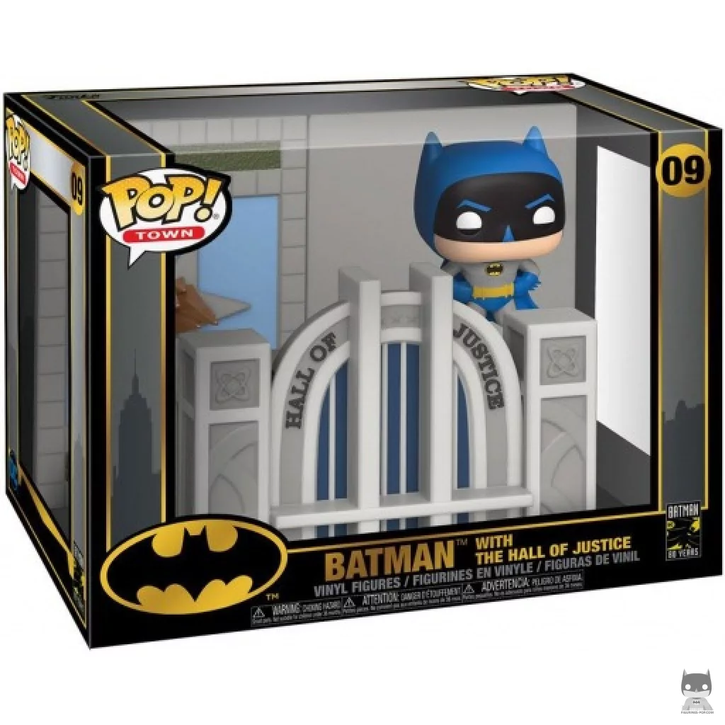 Figura Funko Pop! Batman con el Salón de la Justicia en su caja