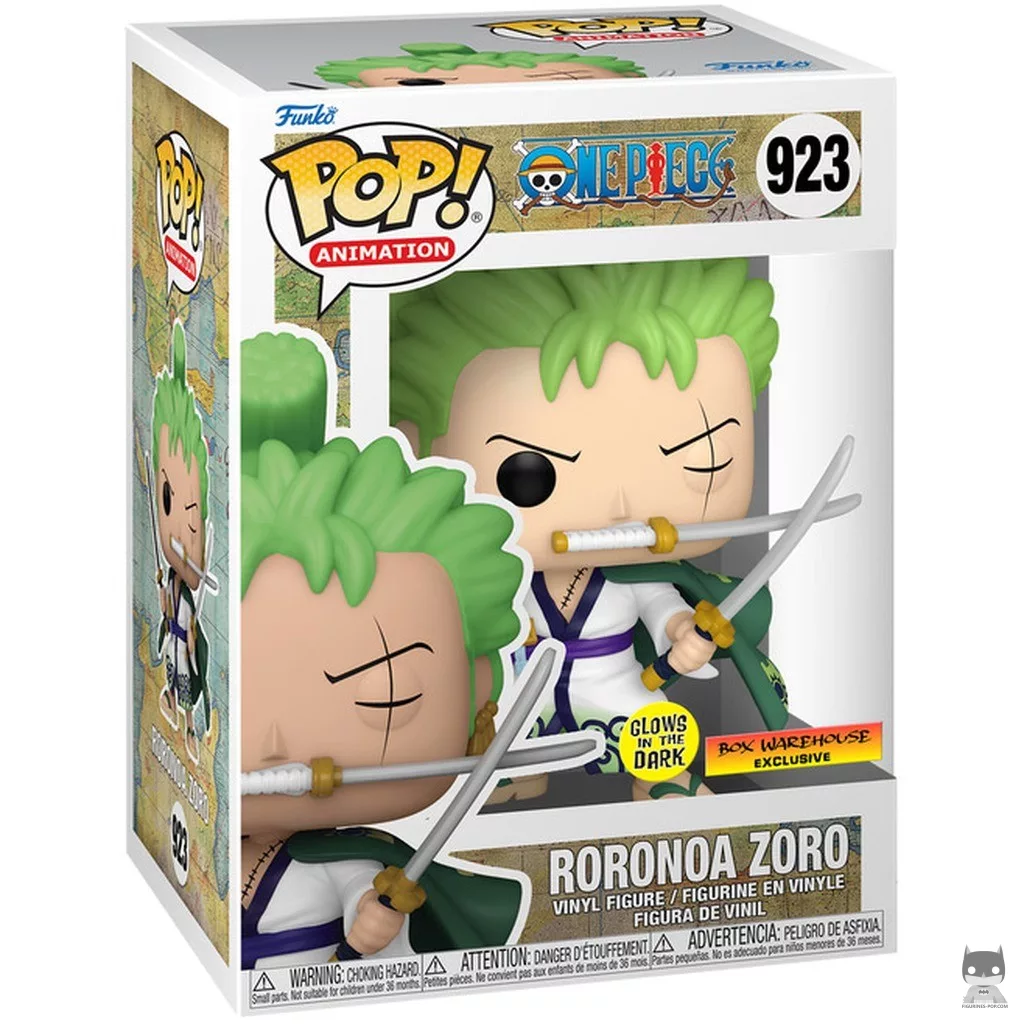 Figura Funko Pop! Roronoa Zoro (Estilo de tres espadas) (Brilla en la oscuridad) en su caja
