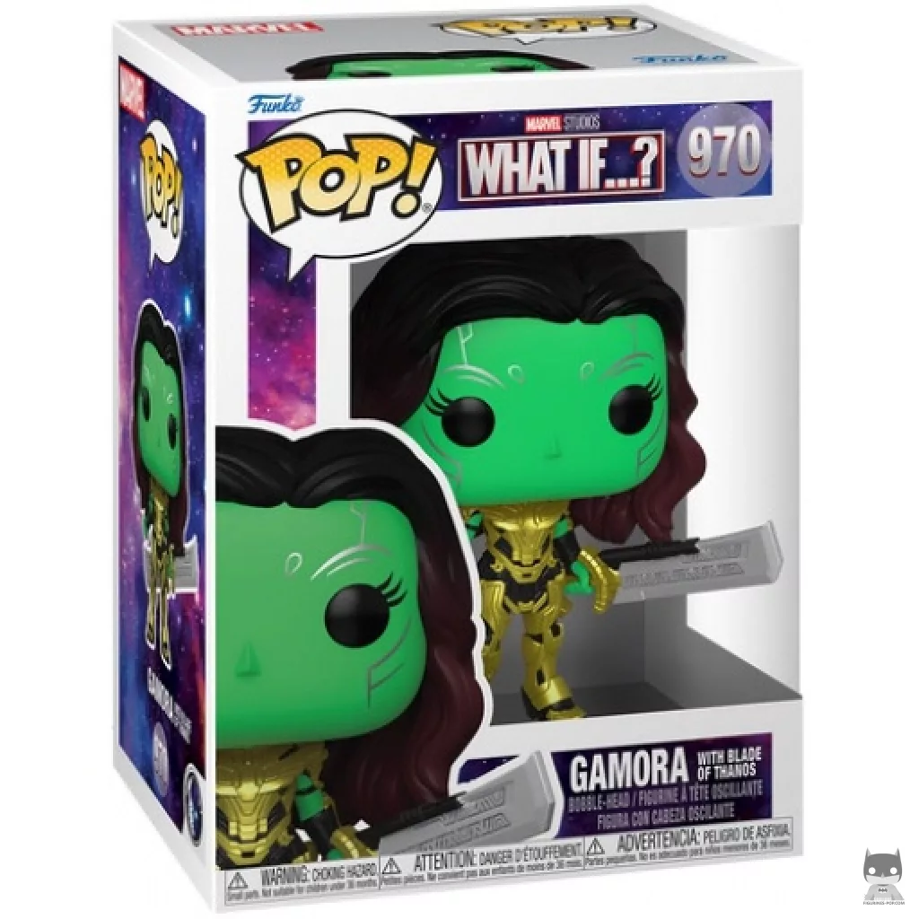 Figura Funko Pop! Gamora con la espada de Thanos en su caja