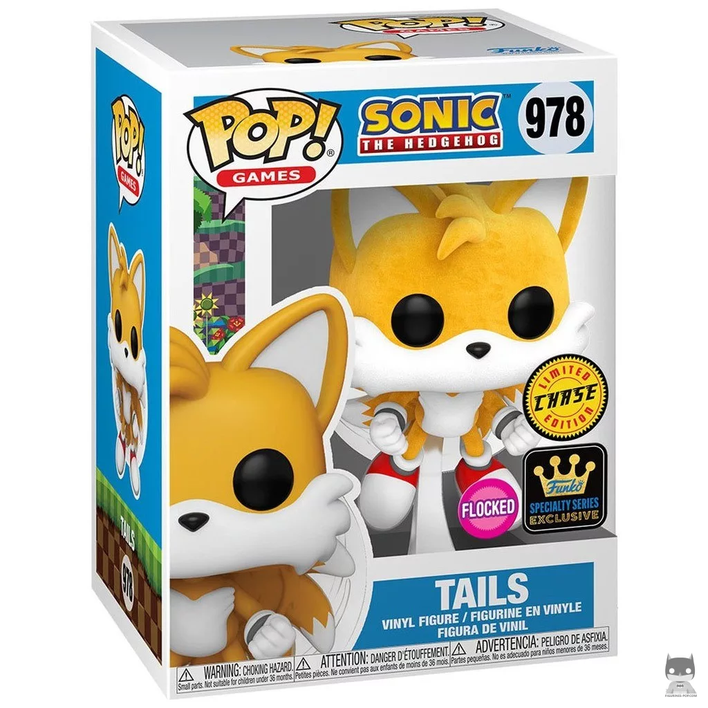 Figura Funko Pop! Tails (Volando, Chase & Flocado) en su caja