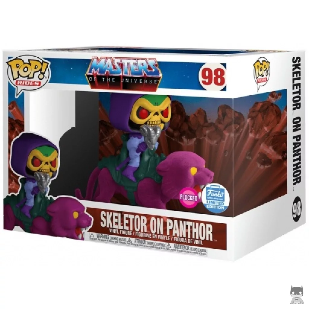 Figura Funko Pop! Skeletor en Panthor (Flocado) en su caja
