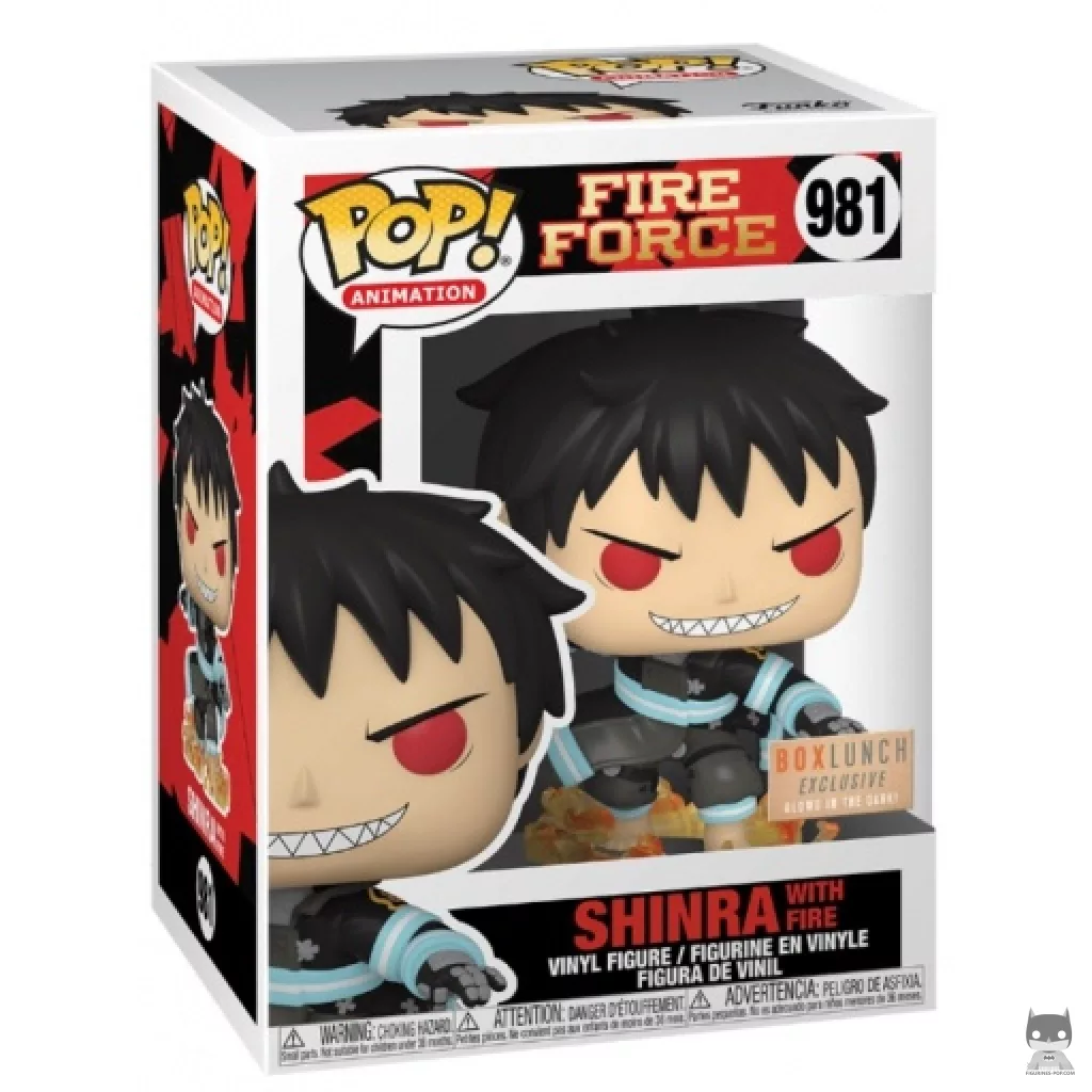 Figura Funko Pop! Shinra con fuego (Brilla en la oscuridad) en su caja