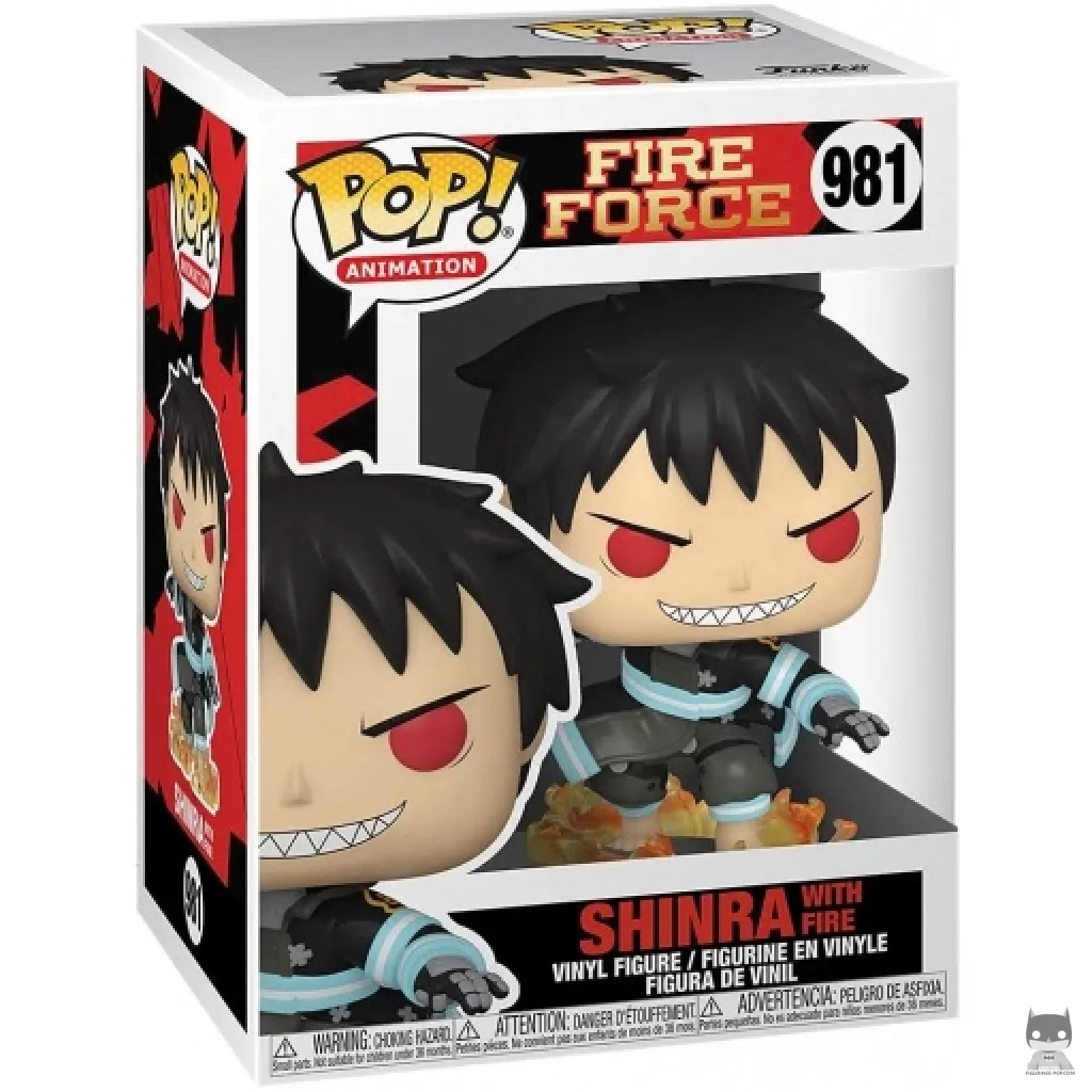 Figura Funko Pop! Shinra con fuego en su caja
