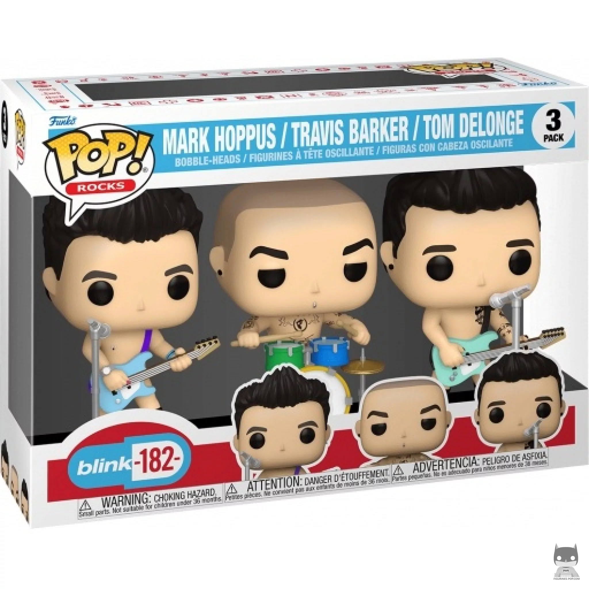 Figura Funko Pop! Mark Hoppus, Travis Barker & Tom DeLonge en su caja
