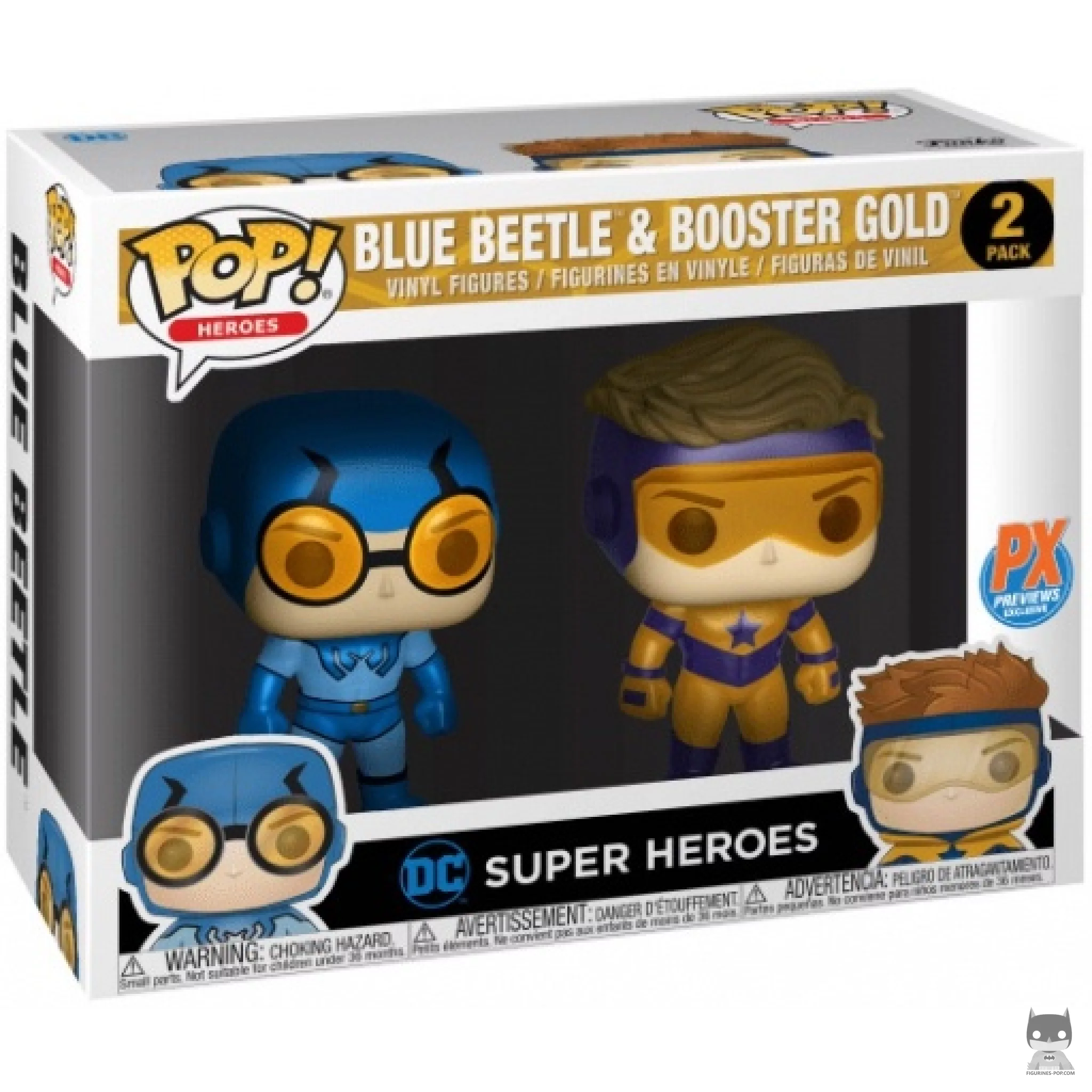 Figura Funko Pop! Blue Beetle & Booster Gold (Metalizado) en su caja