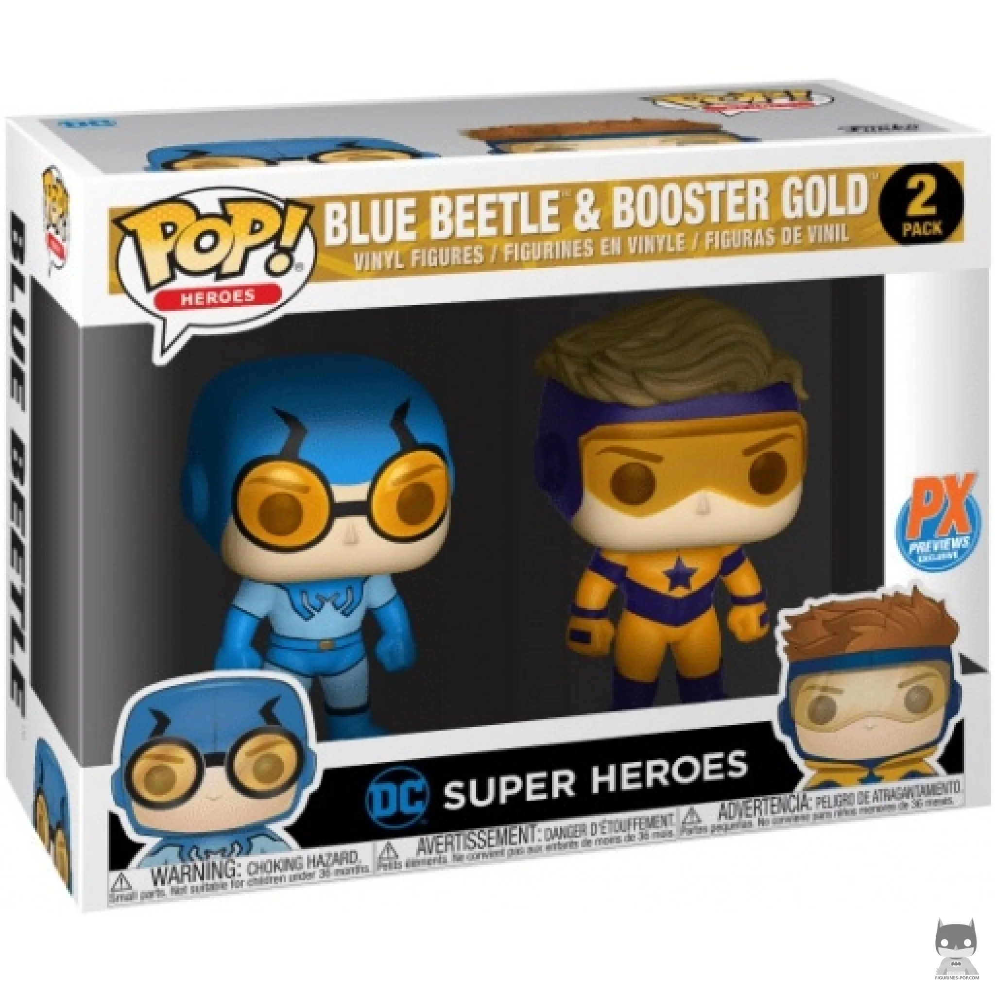 Figura Funko Pop! Blue Beetle & Booster Gold en su caja