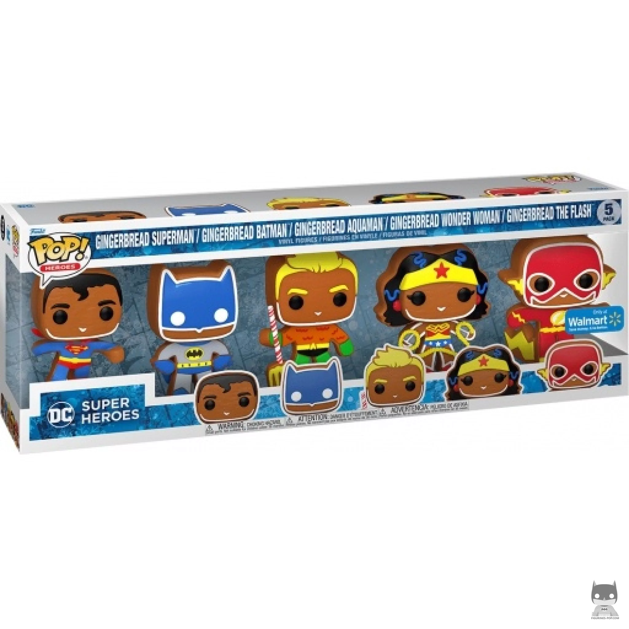 Figura Funko Pop! Superman, Batman, Aquaman, Wonder Woman & Flash de jengibre en su caja