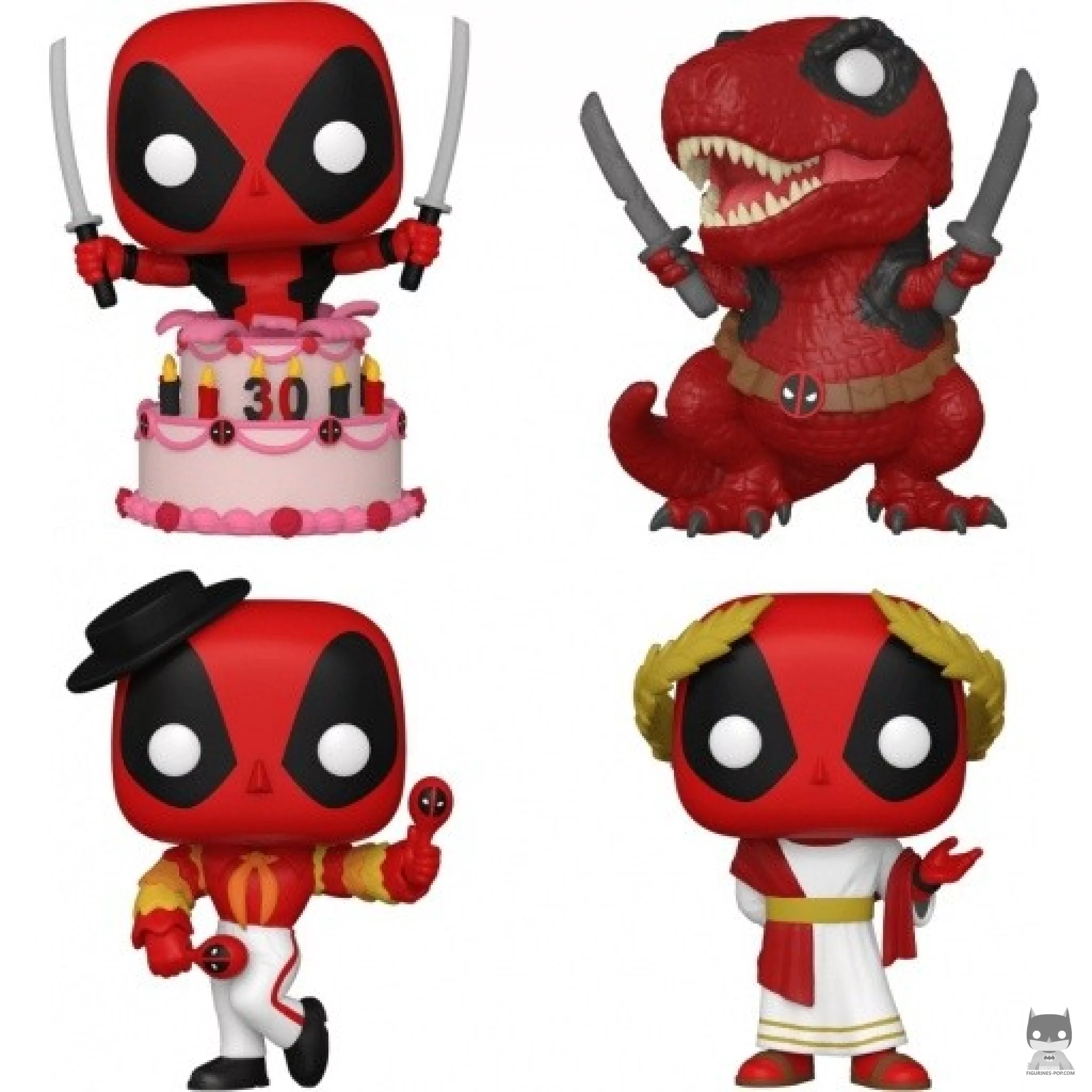 Figura Funko Pop! Deadpool en la tarta, Dinopool, Deadpool flamenco & Deadpool senador romano (Deadpool)