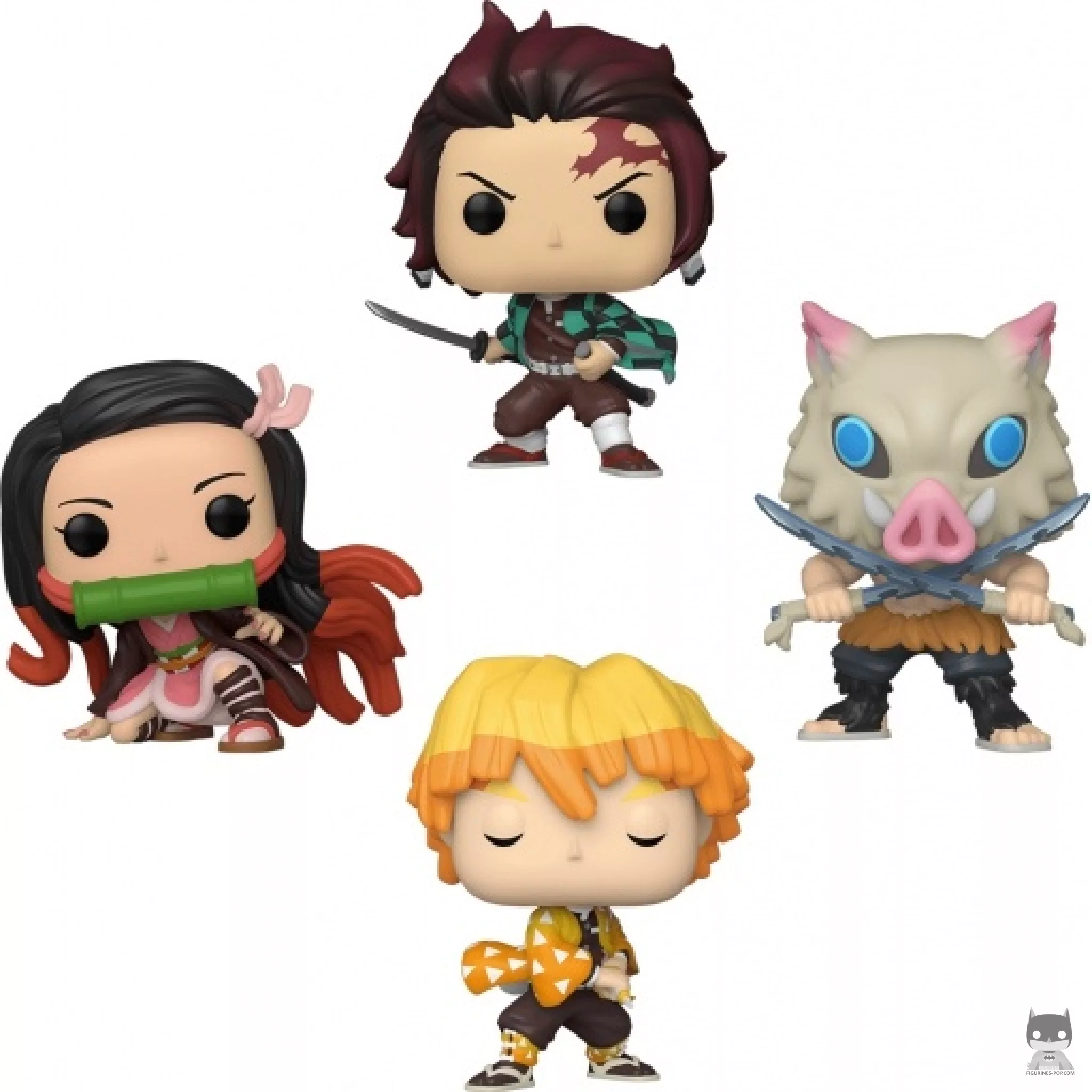 Figura Funko Pop! Tanjiro Kamado, Nezuko Kamado, Zenitsu Agatsuma & Inosuke Hashibira (Brilla en la oscuridad) (Demon Slayer)