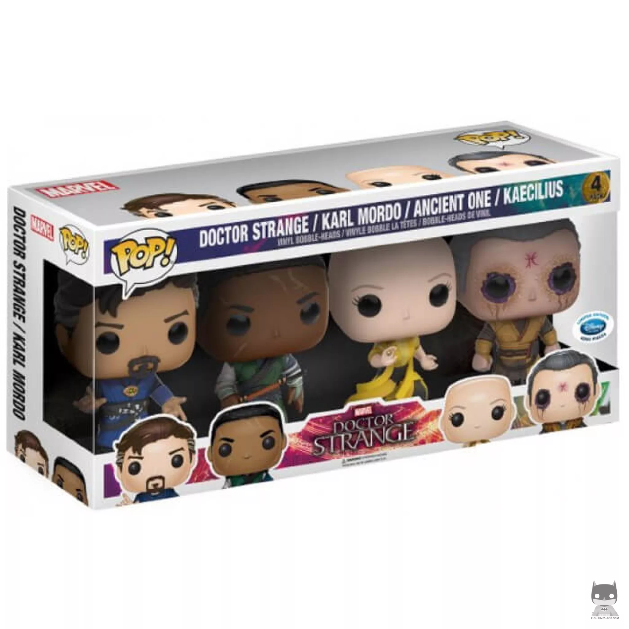 Figura Funko Pop! Doctor Strange, Karl Mordo, la Anciana & Kaecilius en su caja