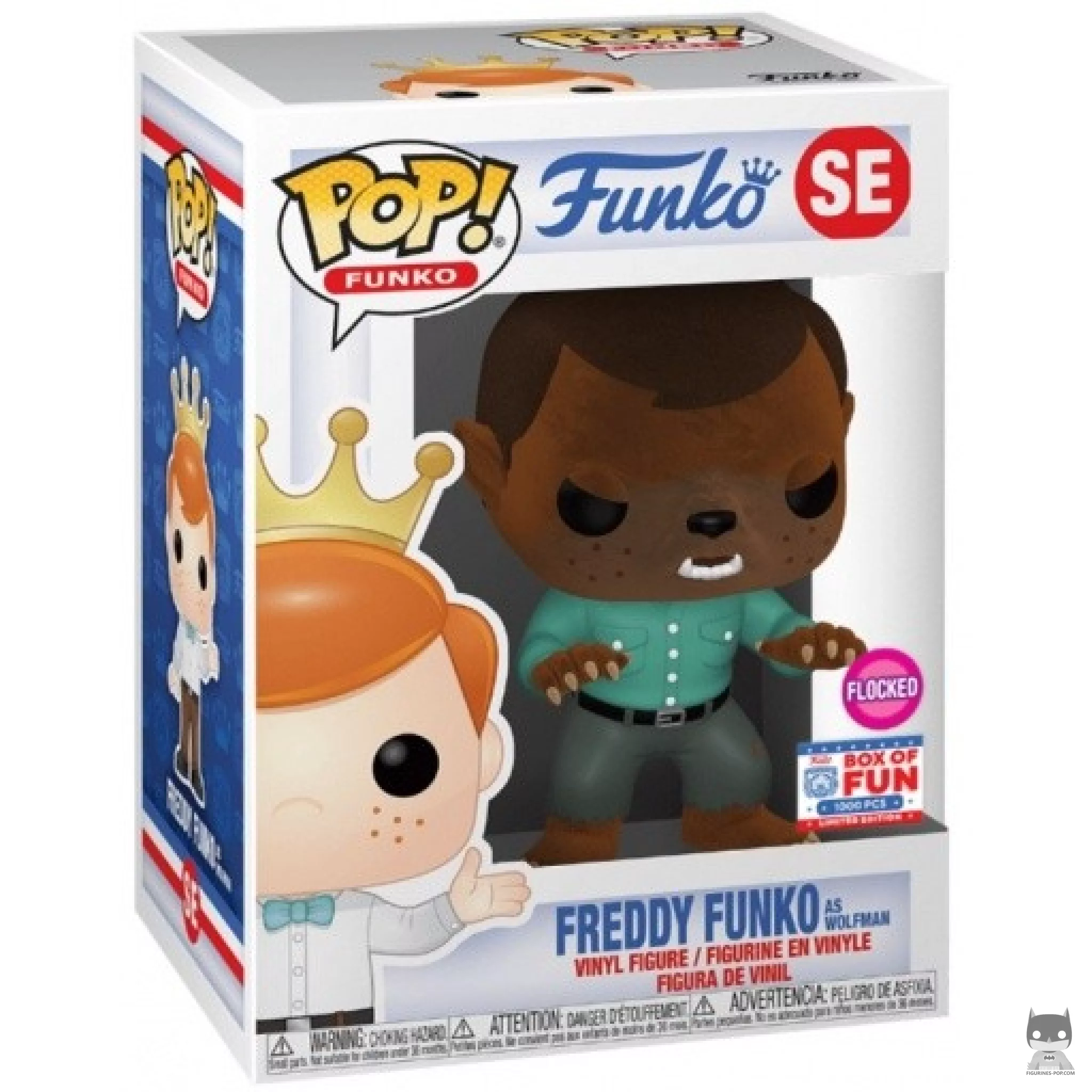Figura Funko Pop! Freddy Funko como Hombre Lobo (Flocado) en su caja