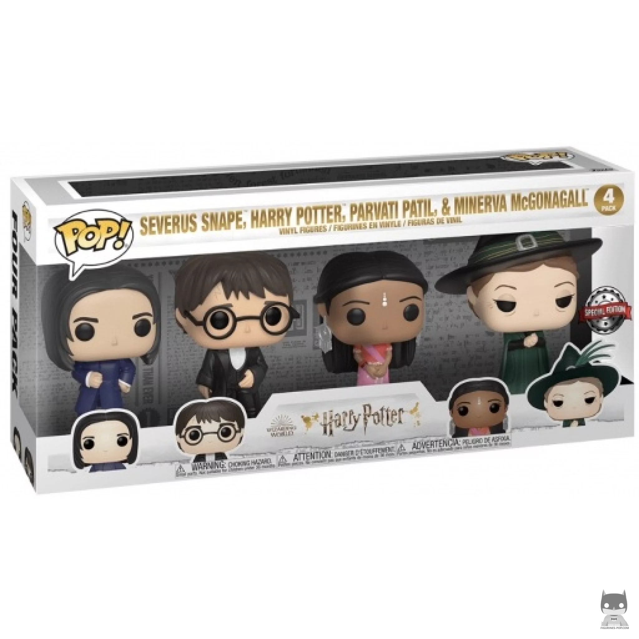 Figura Funko Pop! Severus Snape, Harry Potter, Parvati Patil & Minerva McGonagall en su caja