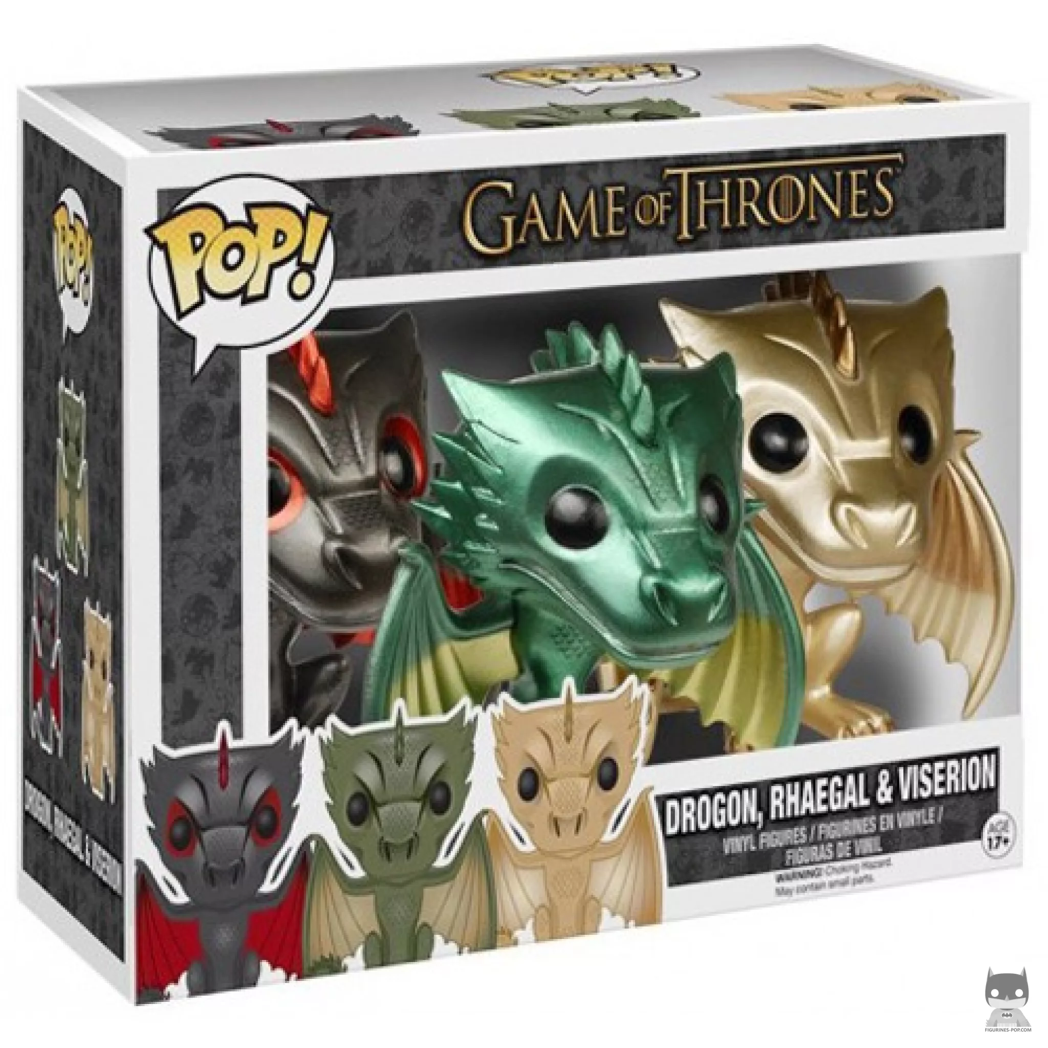 Figura Funko Pop! Drogon, Viserion & Rhaegal (Metalizado) en su caja