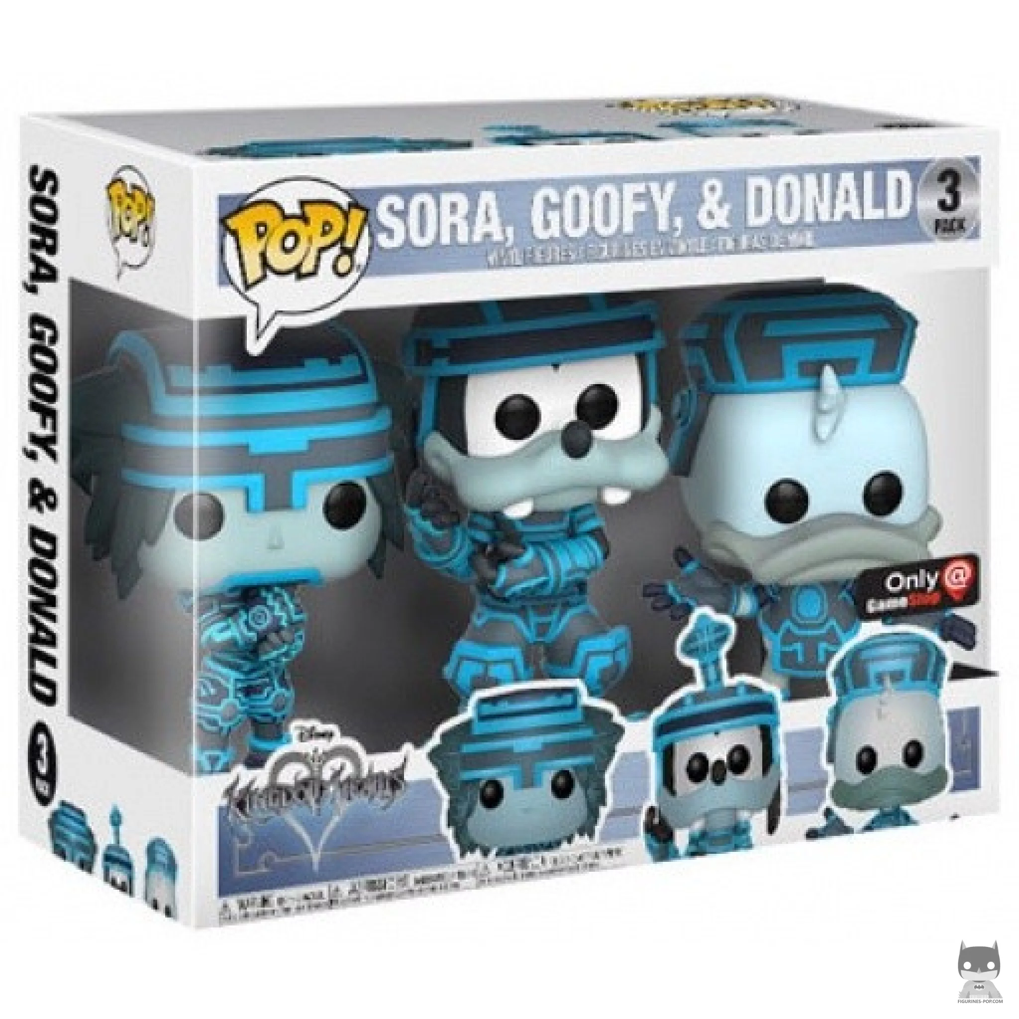 Figura Funko Pop! Sora, Goofy & Donald (Tron) en su caja