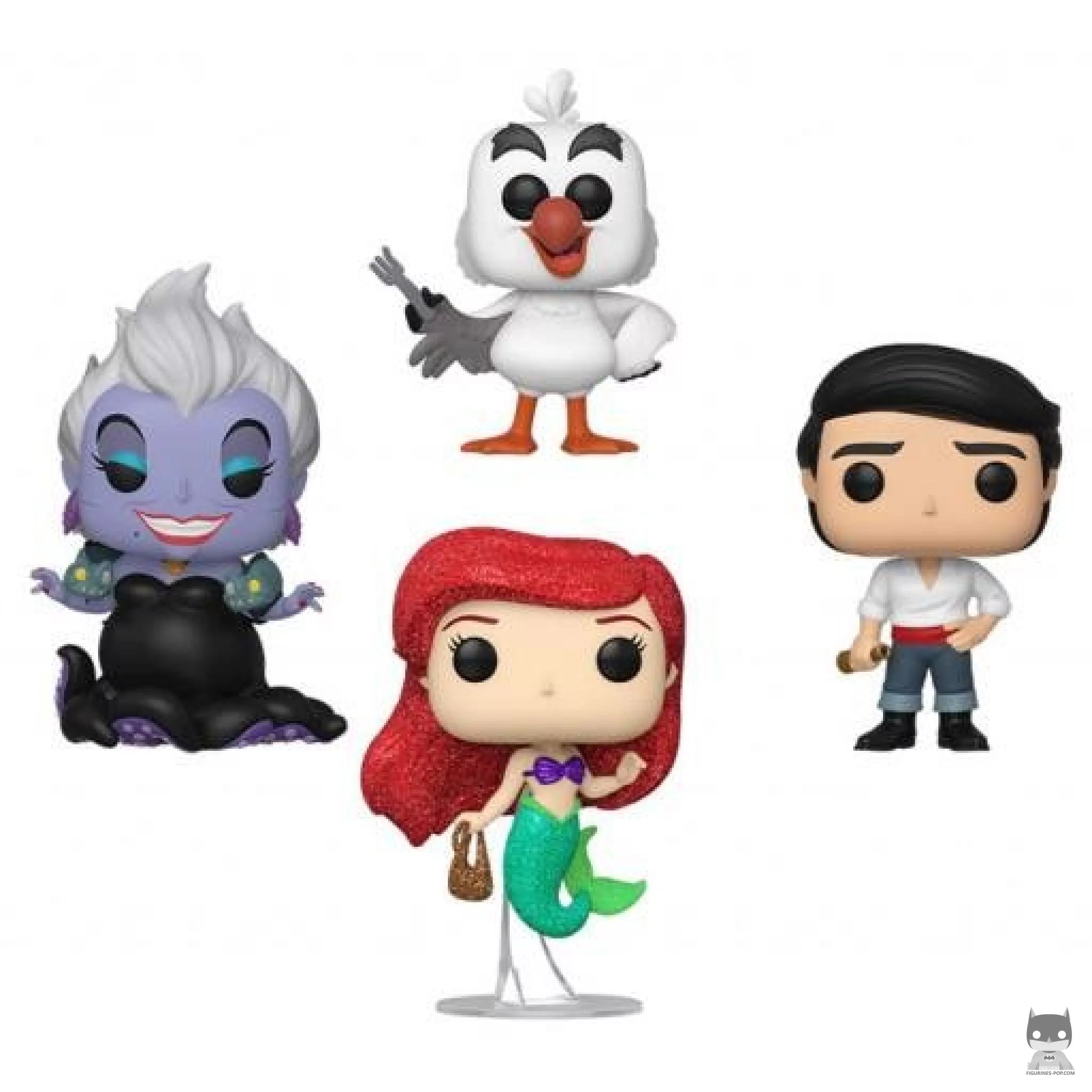 Figura Funko Pop! Ariel, Príncipe Eric, Scuttle & Úrsula (Purpurina diamante) (La sirenita (película))