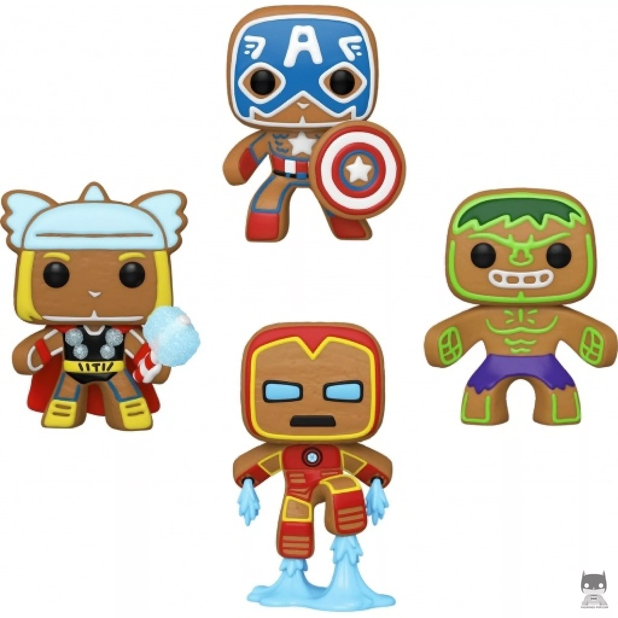 Figura Funko Pop! Capitán América, Iron Man, Hulk & Thor de jengibre (Brilla en la oscuridad) (Marvel Comics)