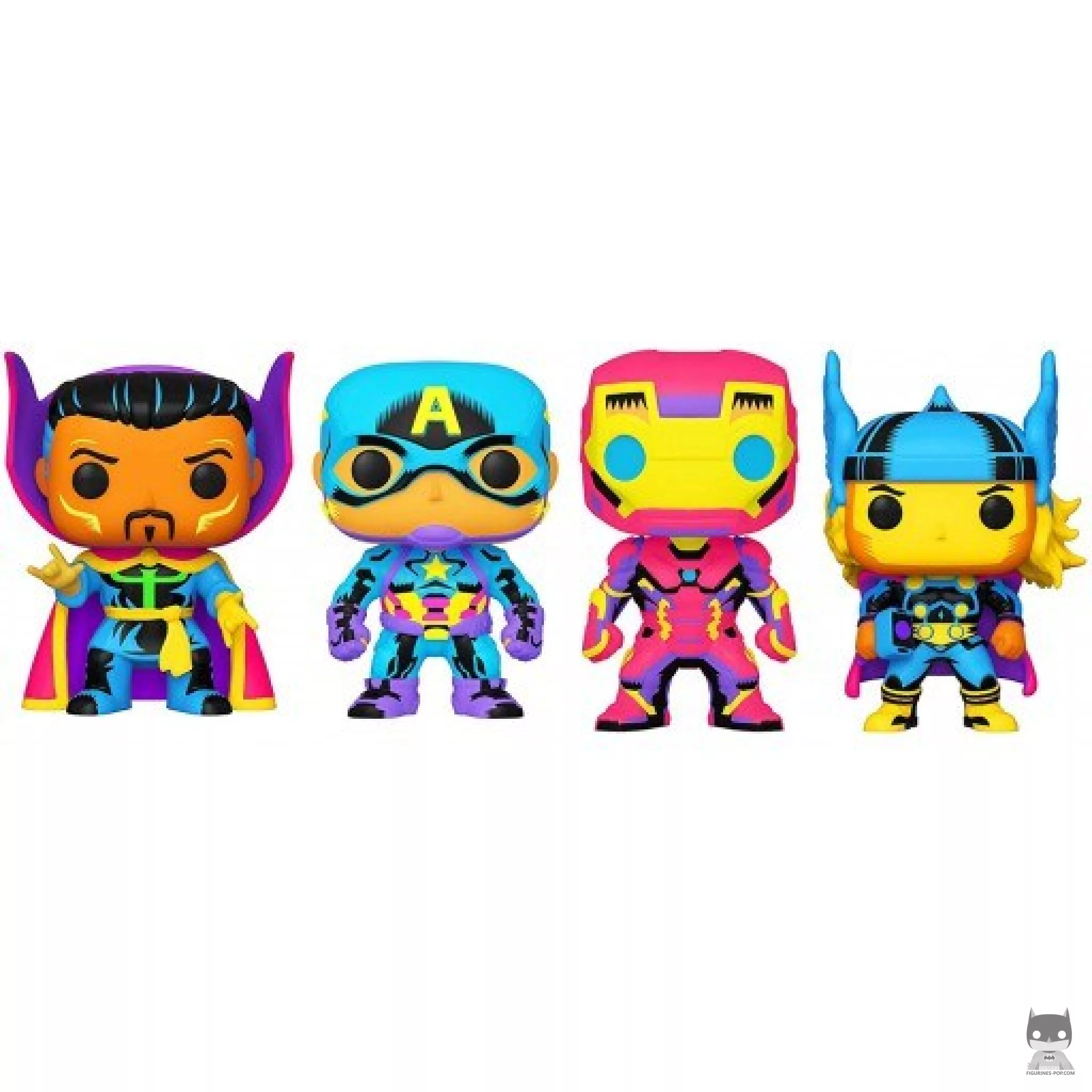 Figura Funko Pop! Capitán América, Iron Man, Thor & Doctor Strange (Luz negra) (Marvel Comics)