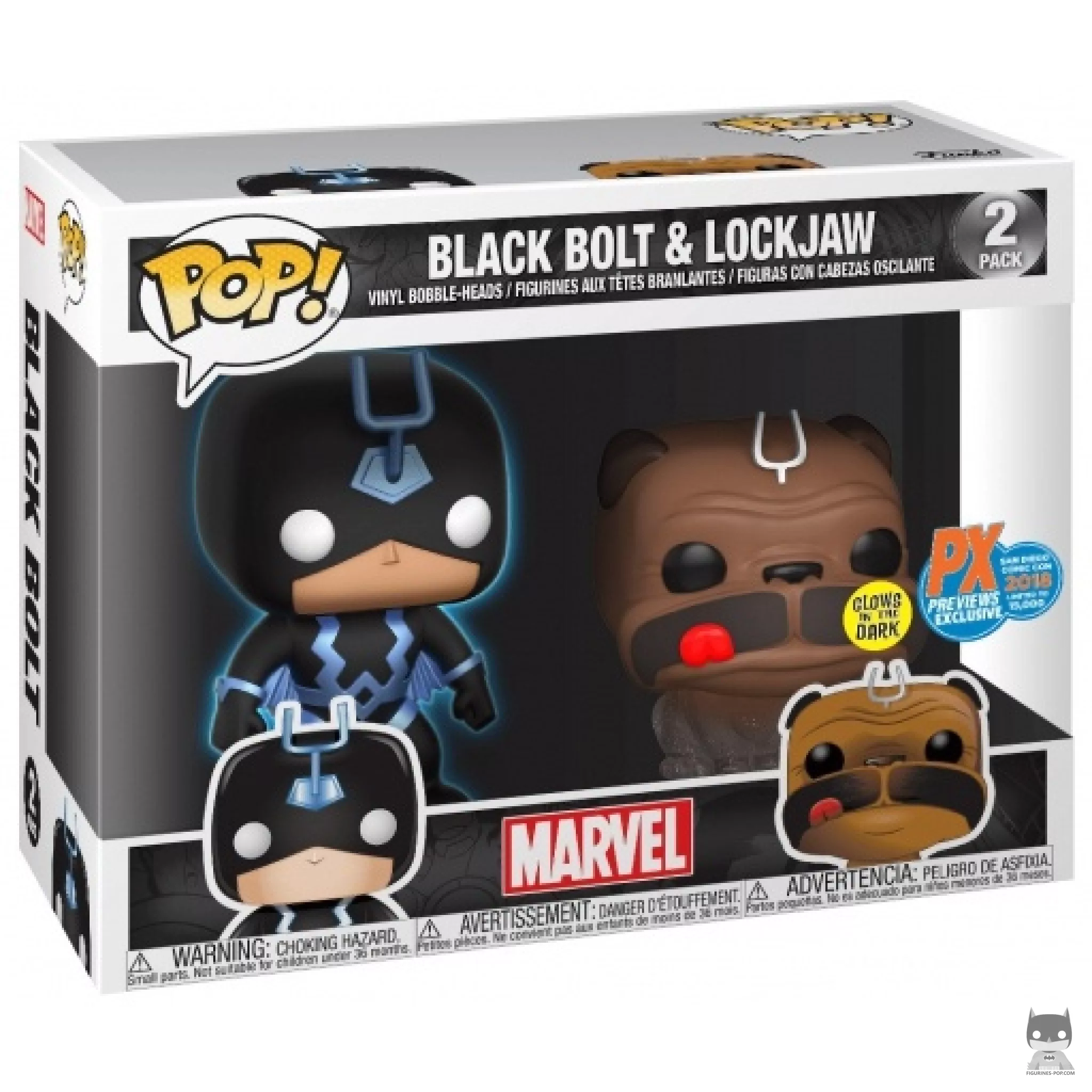 Figura Funko Pop! Rayo Negro & Lockjaw en su caja