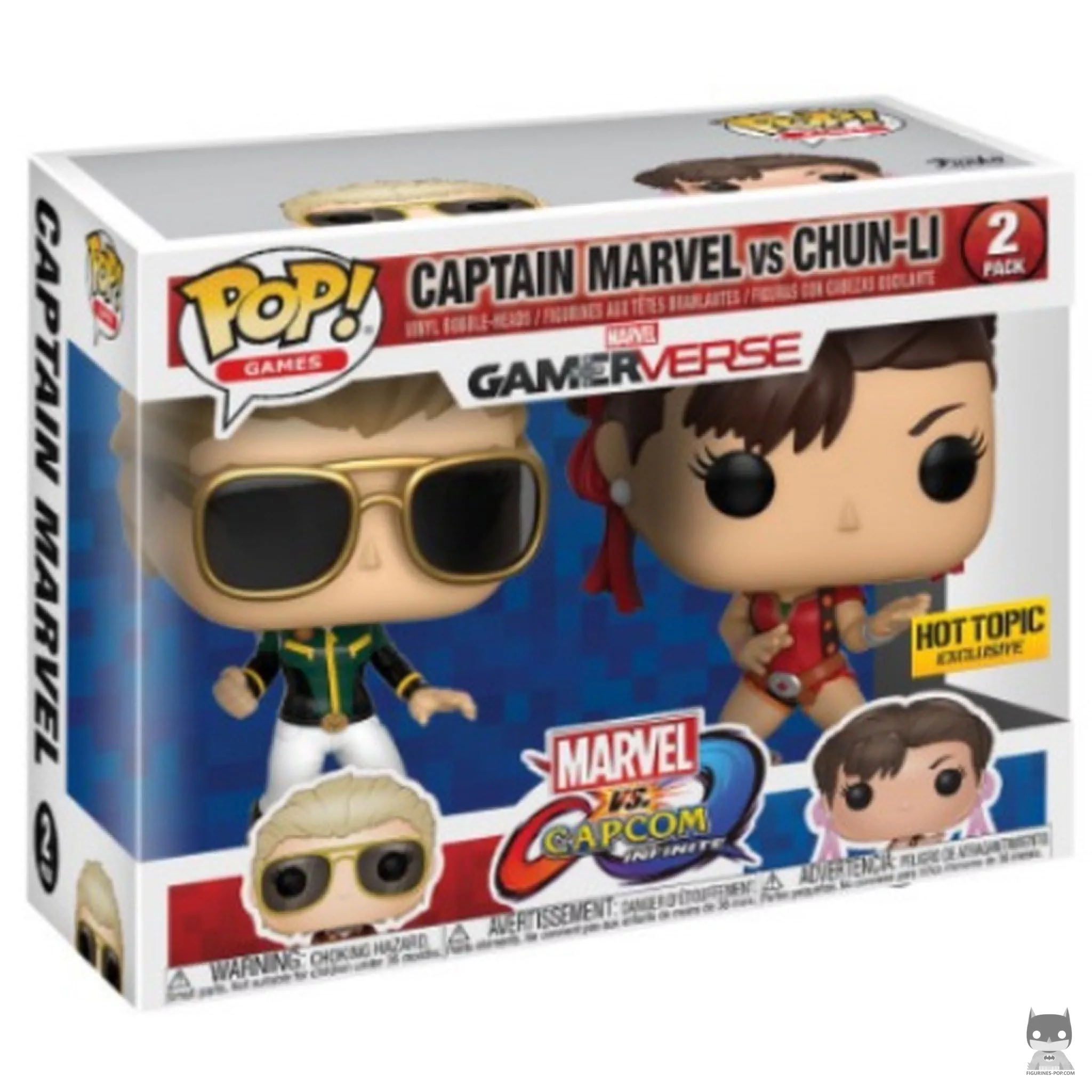 Figura Funko Pop! Capitana Marvel vs Chun-Li en su caja