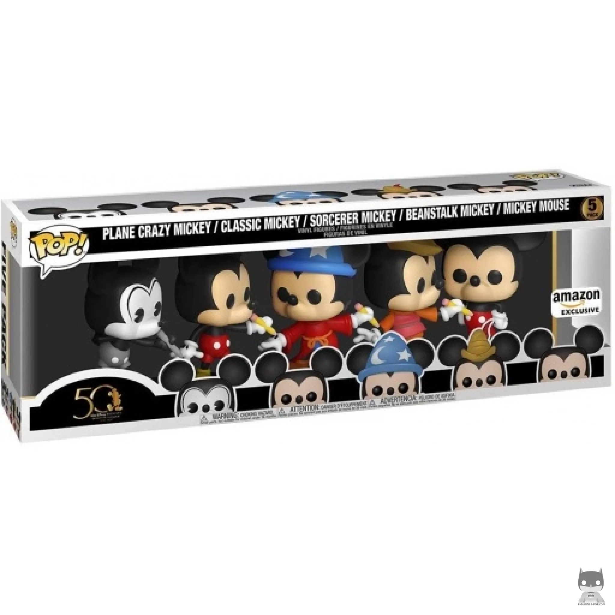 Figura Funko Pop! Mickey Plane Crazy, Mickey clásico, Mickey hechicero, Mickey y las judías mágicas & Mickey Mouse en su caja