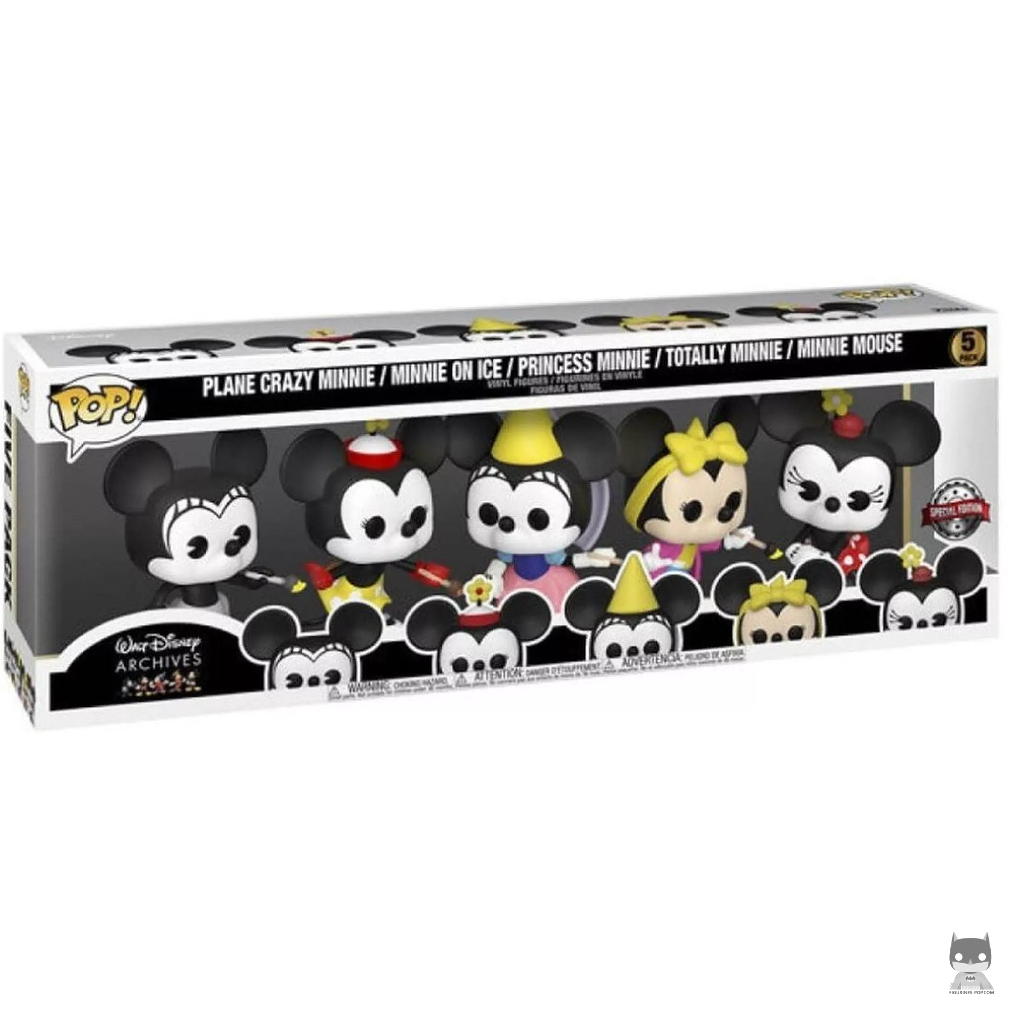 Figura Funko Pop! Minnie Plane Crazy, Minnie sobre hielo, Minnie princesa, Totally Minnie & Minnie Mouse en su caja