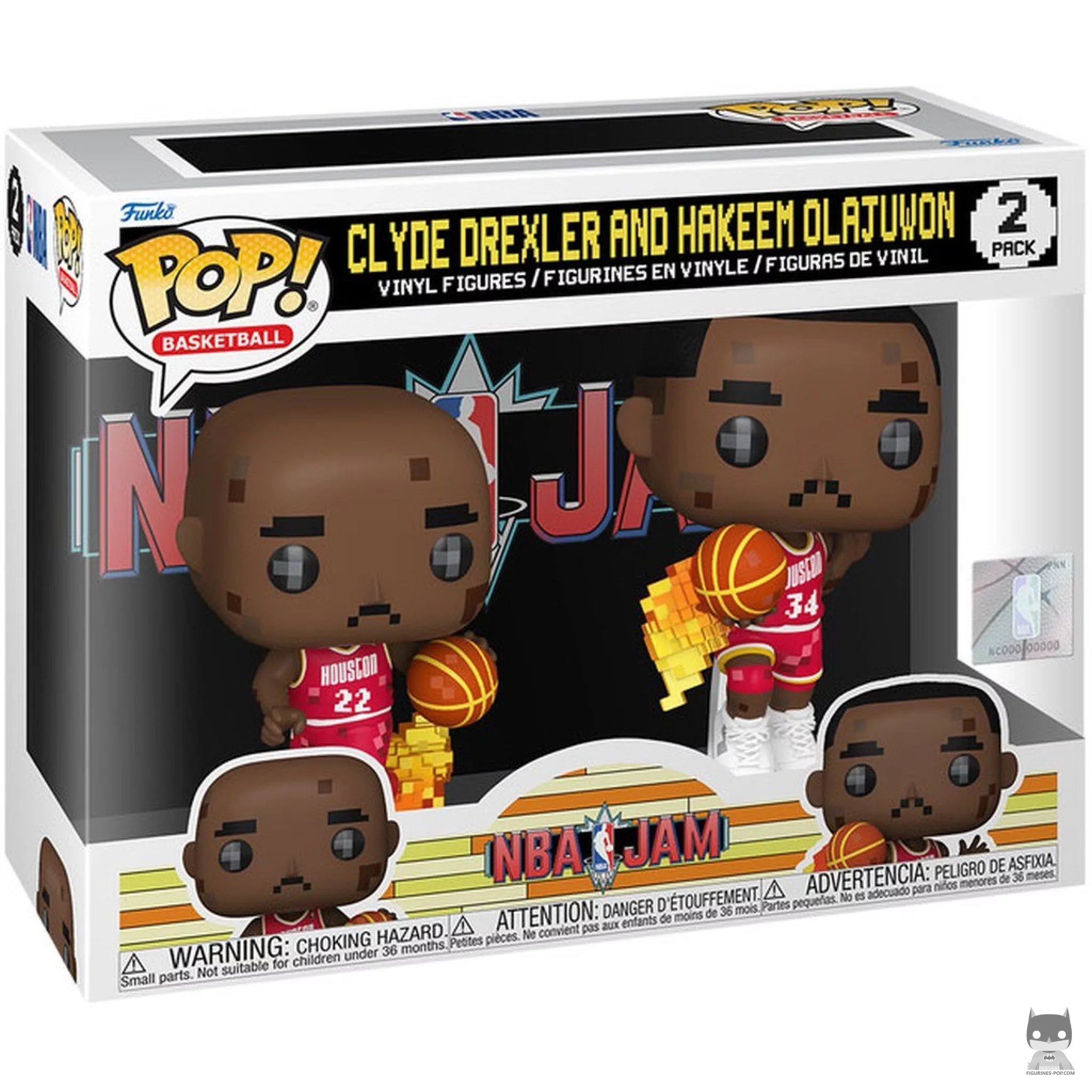 Figura Funko Pop! Clyde Drexler & Hakeem Olajuwon (NBA Jam) en su caja