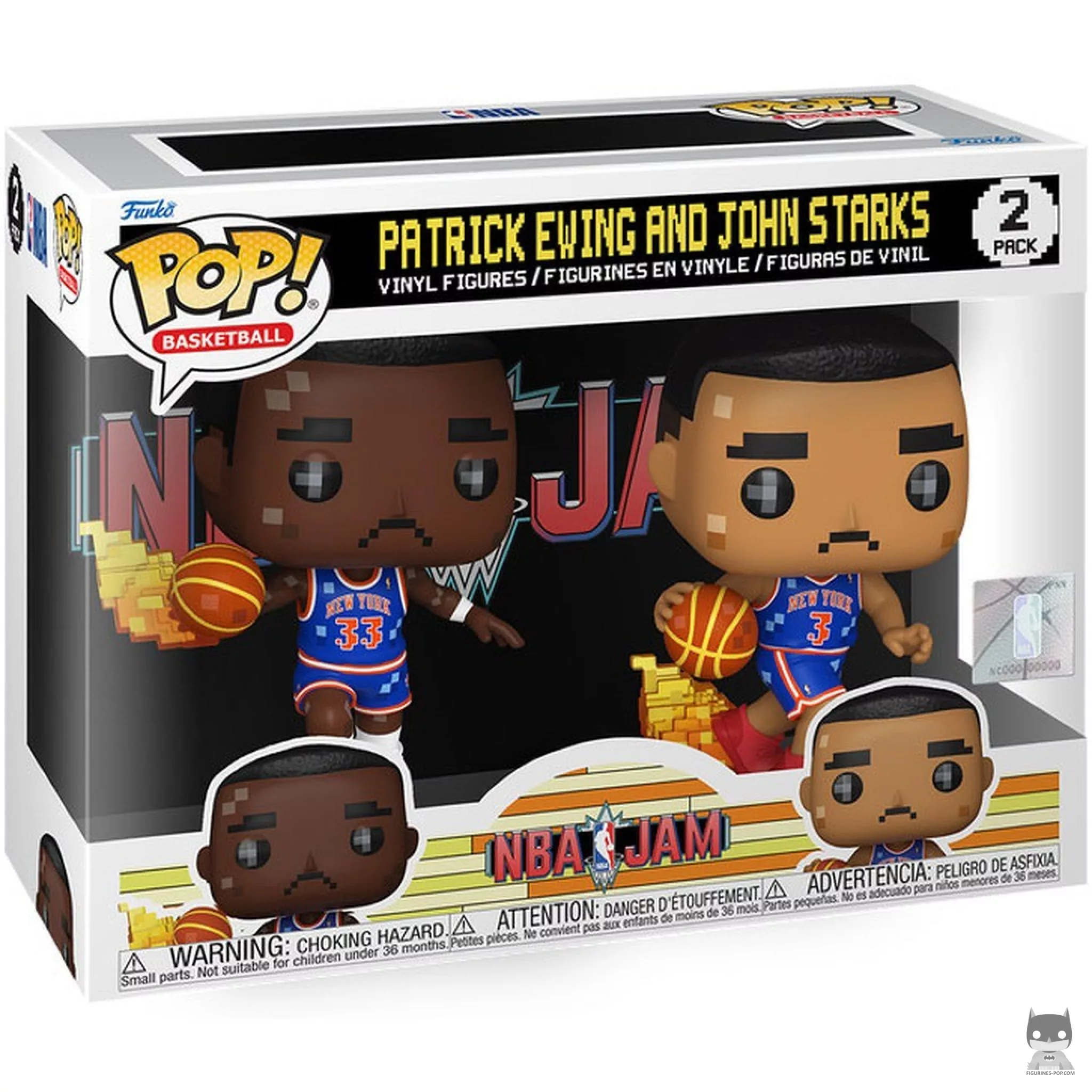 Figura Funko Pop! Patrick Ewing & John Starks (NBA Jam) en su caja