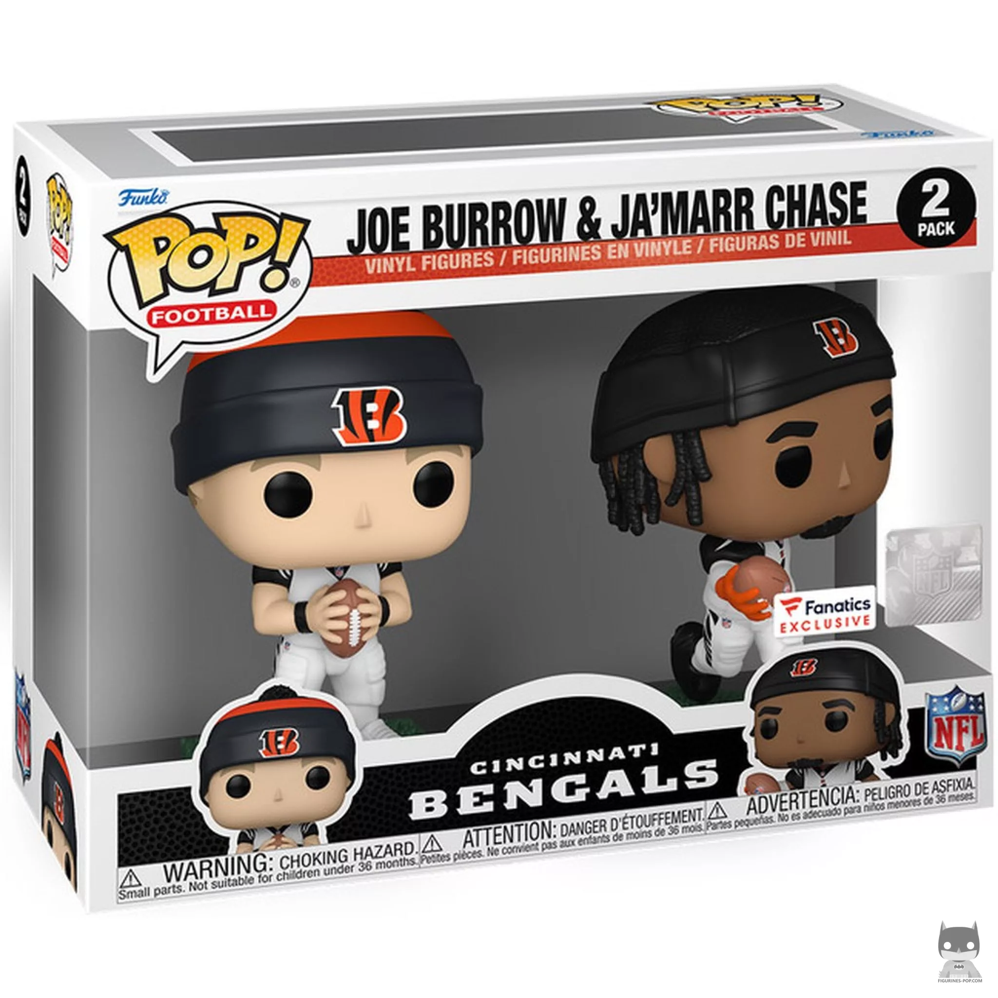 Figura Funko Pop! Joe Burrow & Ja'Marr Chase en su caja