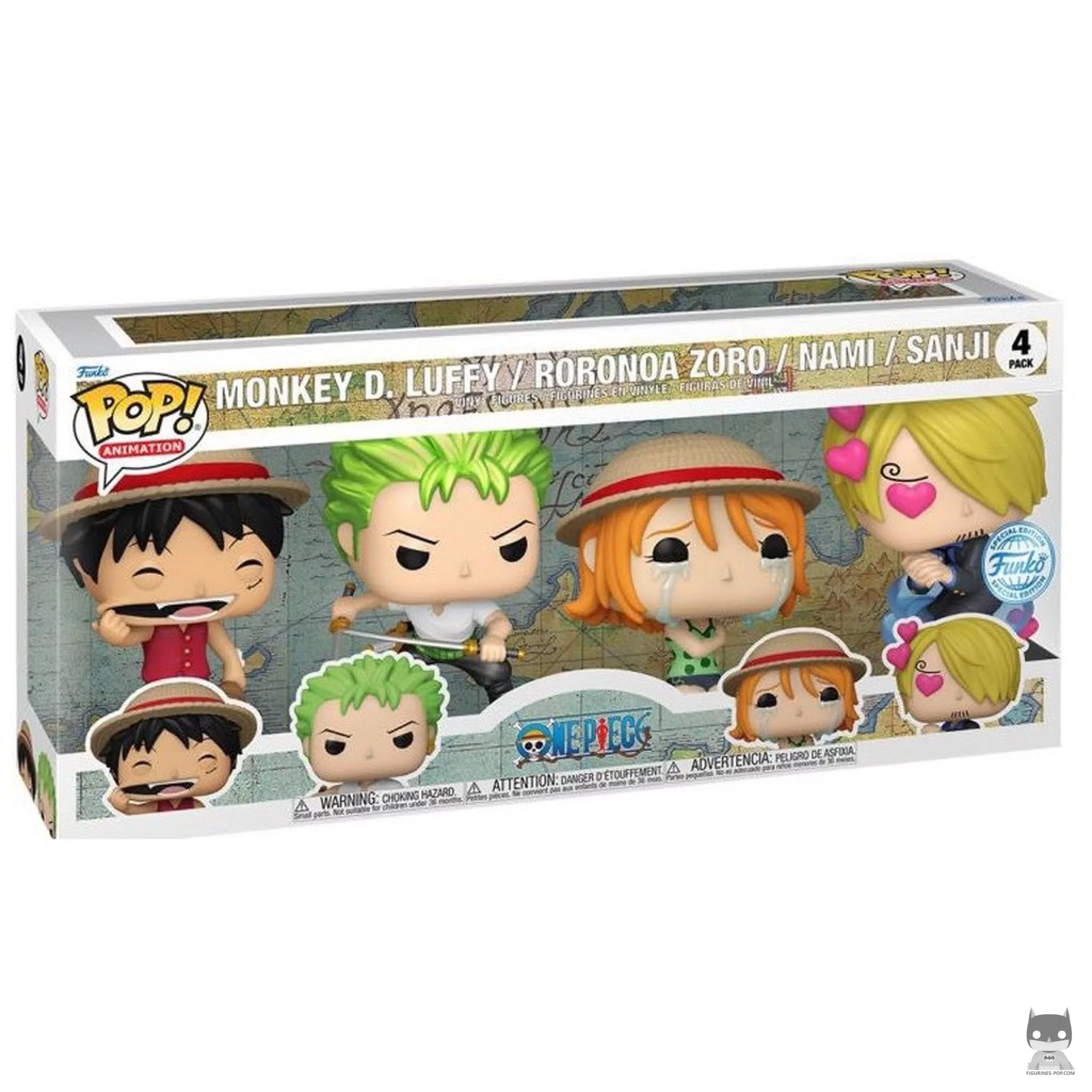 Figura Funko Pop! Luffy, Zoro, Nami & Sanji en su caja