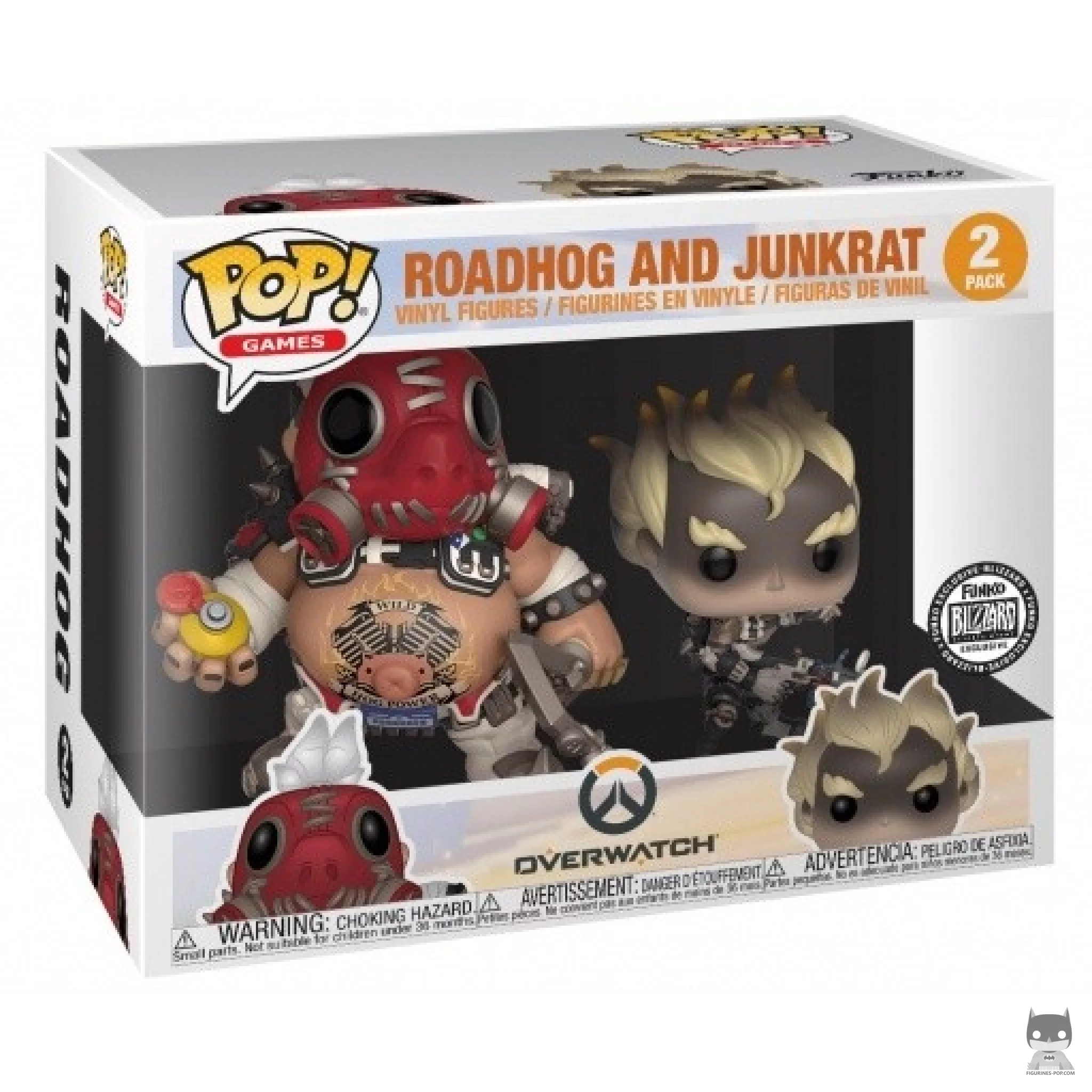 Figura Funko Pop! Junkrat & Roadhog (Aspecto Prisión) en su caja