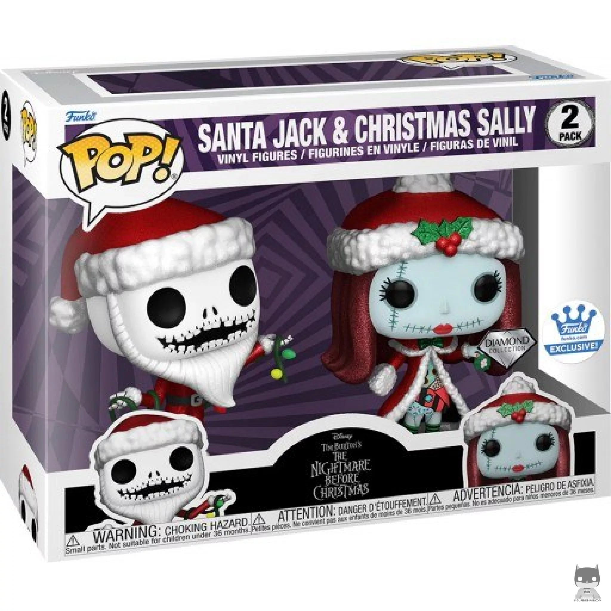 Figura Funko Pop! Jack Papá Noel & Sally navideña (Purpurina de diamante) en su caja