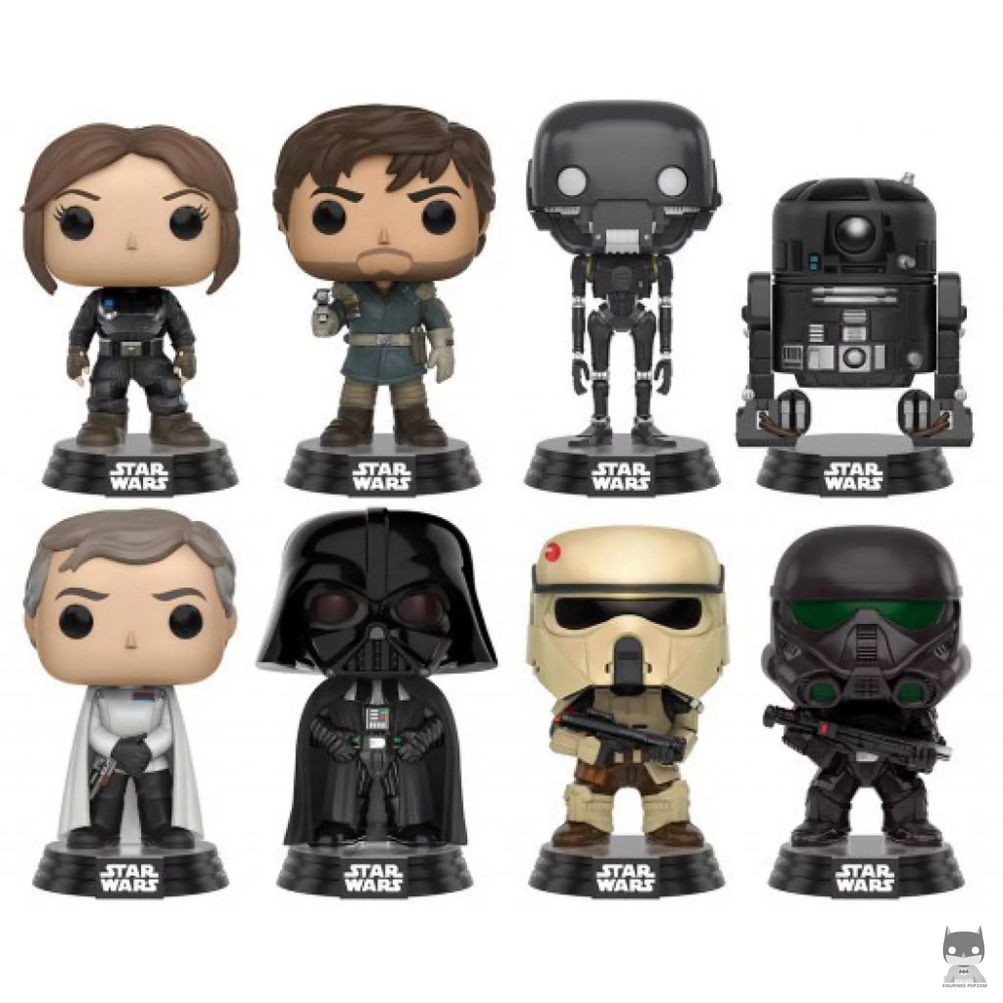 Figura Funko Pop! Jyn Erso, Capitán Cassian Andor, K-2SO, C2-B5, Director Orson Krennic, Darth Vader, Stormtrooper de Scarif & Death Trooper imperial (Rogue One: Una historia de Star Wars)