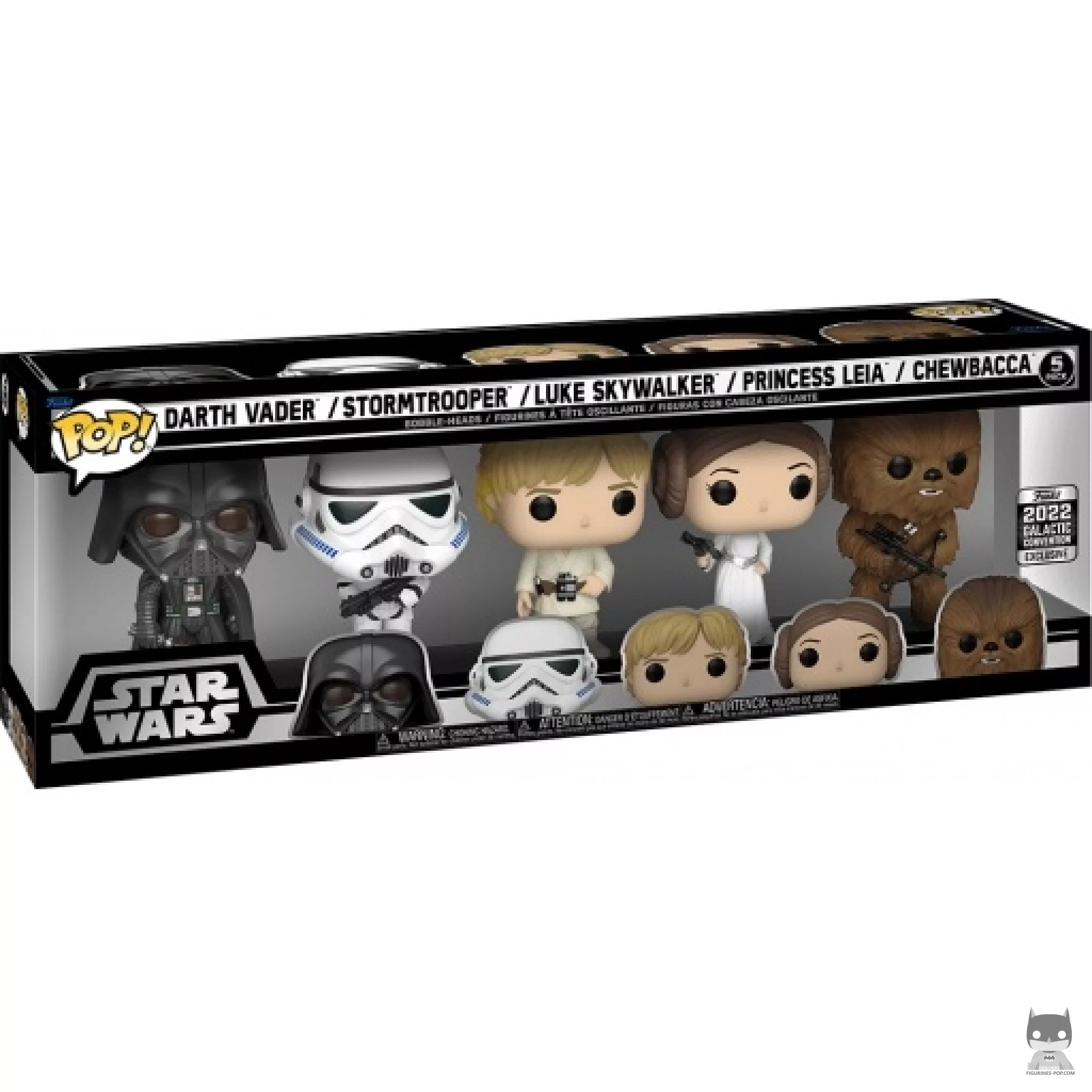 Figura Funko Pop! Darth Vader, Stormtrooper, Luke Skywalker, Princesa Leia & Chewbacca en su caja