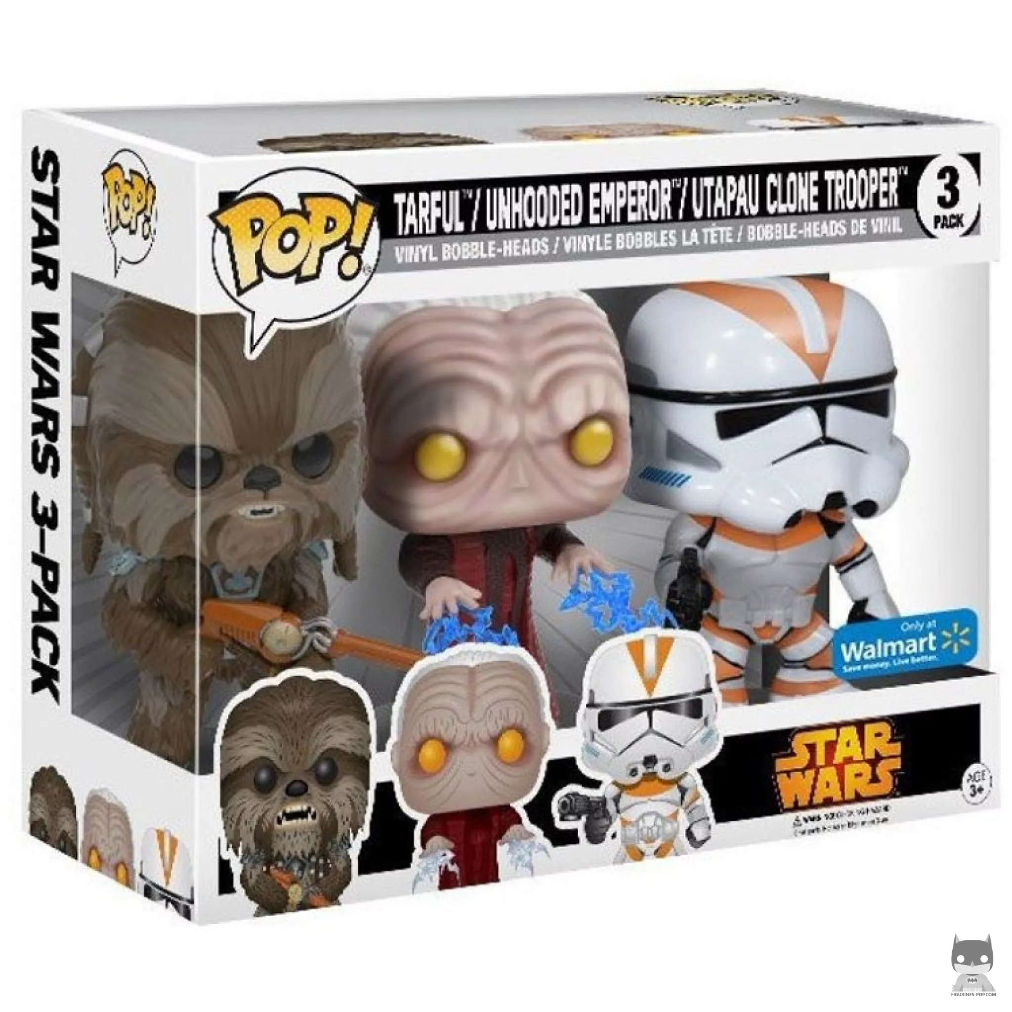 Figura Funko Pop! Tarfful, Emperador sin capucha & Clone Trooper de Utapau en su caja
