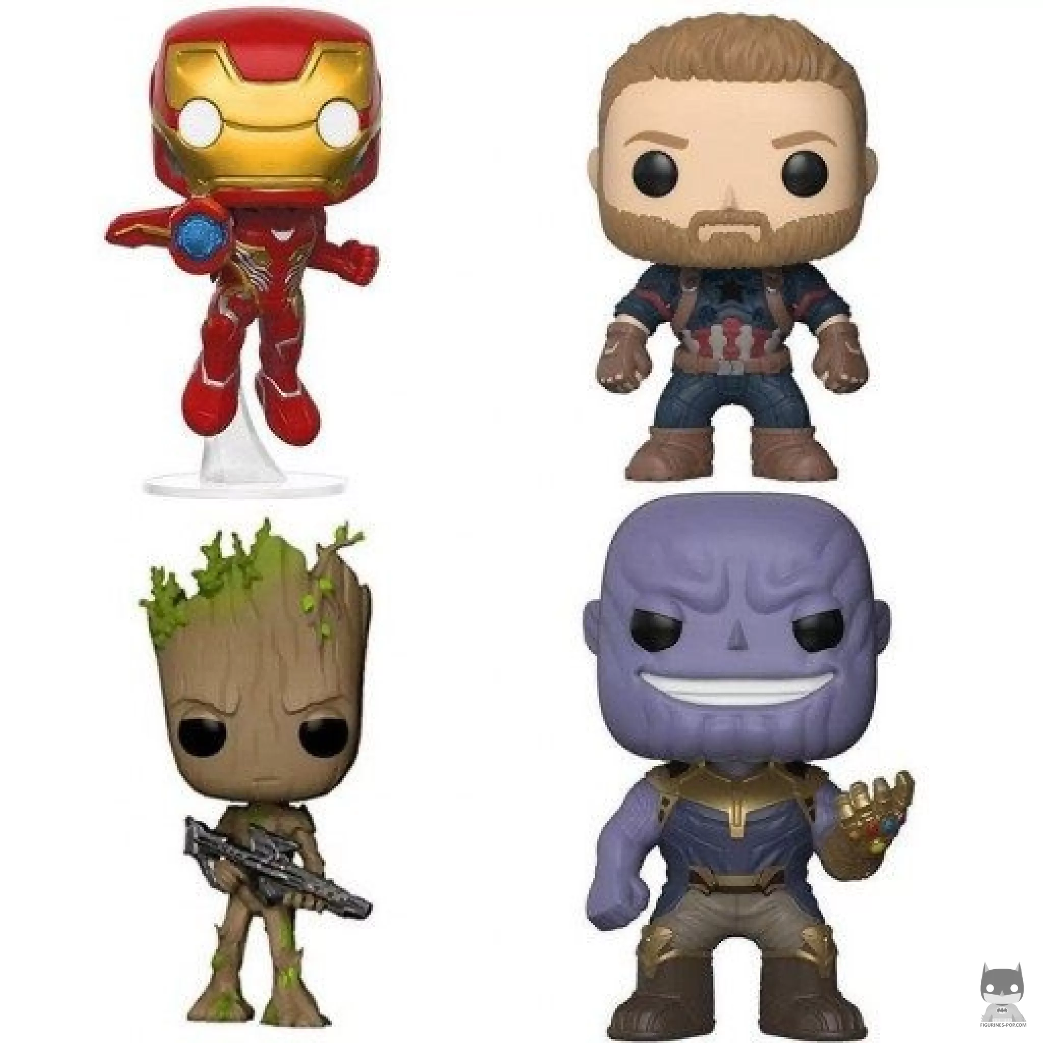 Figura Funko Pop! Iron Man, Capitán América, Thanos & Groot (Vengadores: Infinity War)
