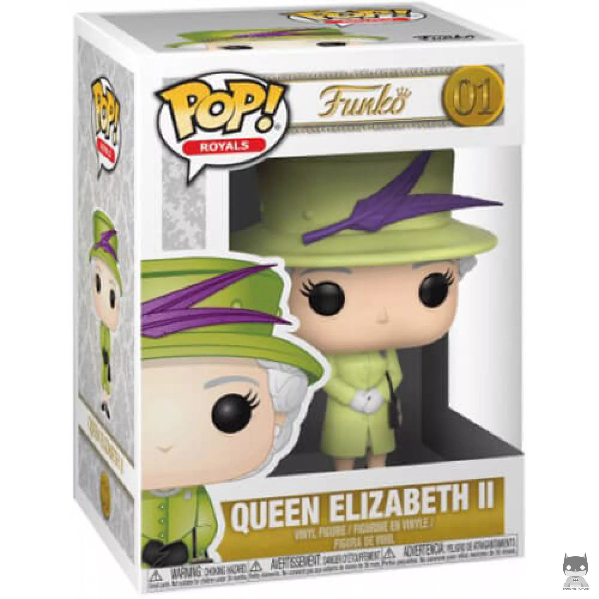 Figura Funko Pop! Reina Isabel II con traje verde en su caja