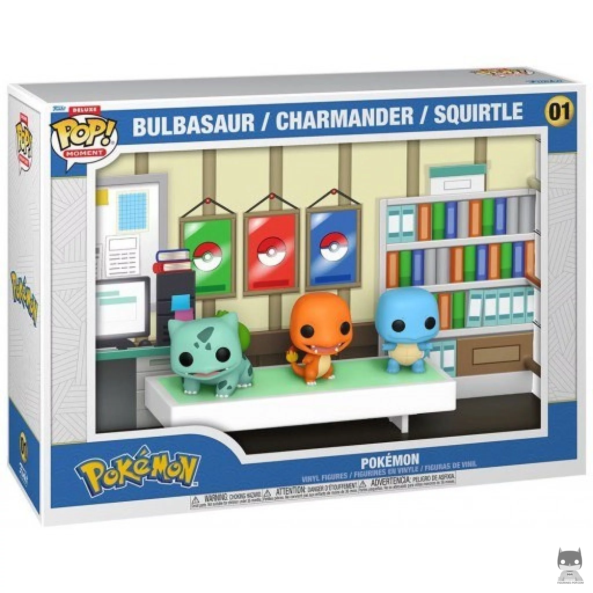 Figura Funko Pop! Bulbasaur, Charmander & Squirtle (Iniciales) en su caja