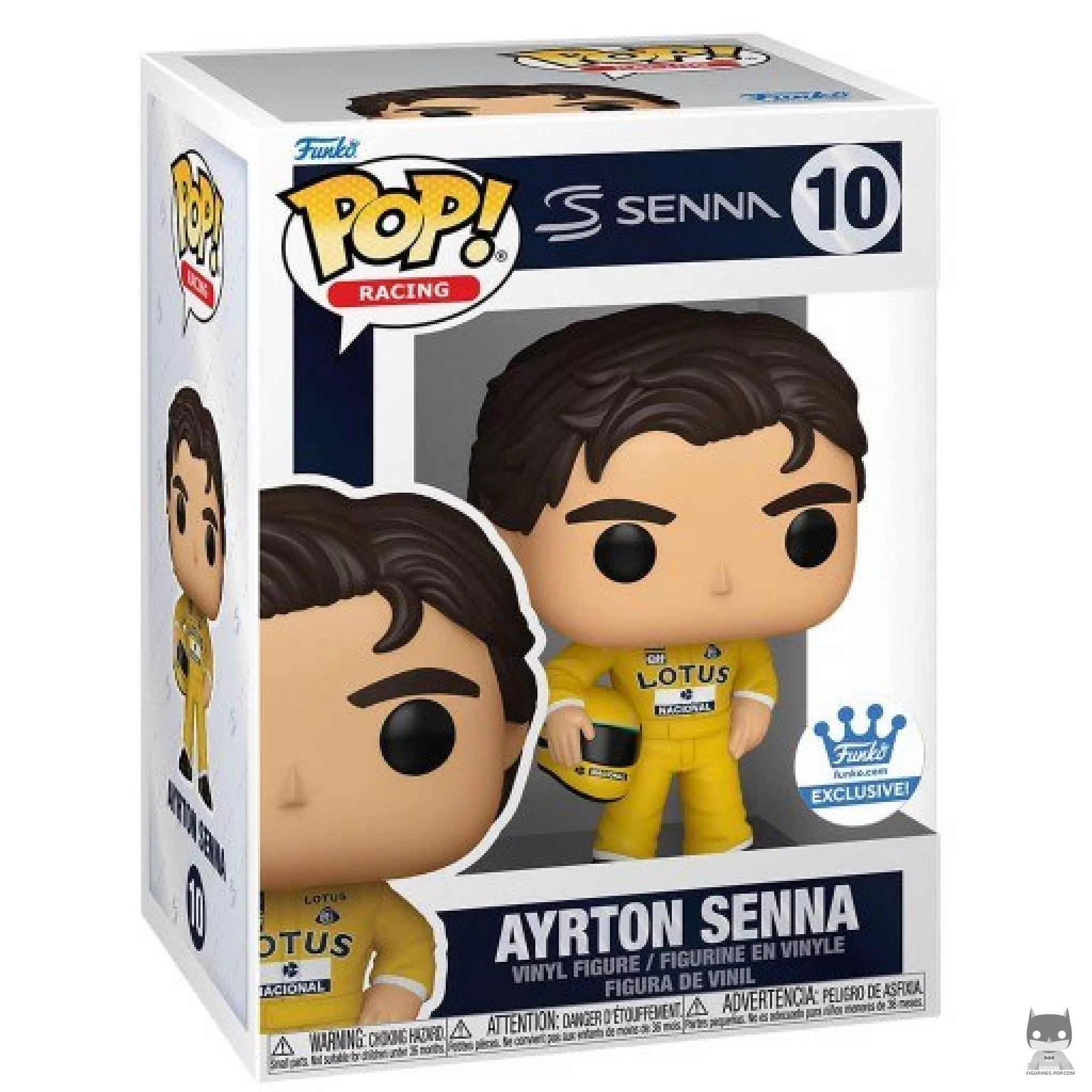 Figura Funko Pop! Ayrton Senna (Mono de Lotus) en su caja