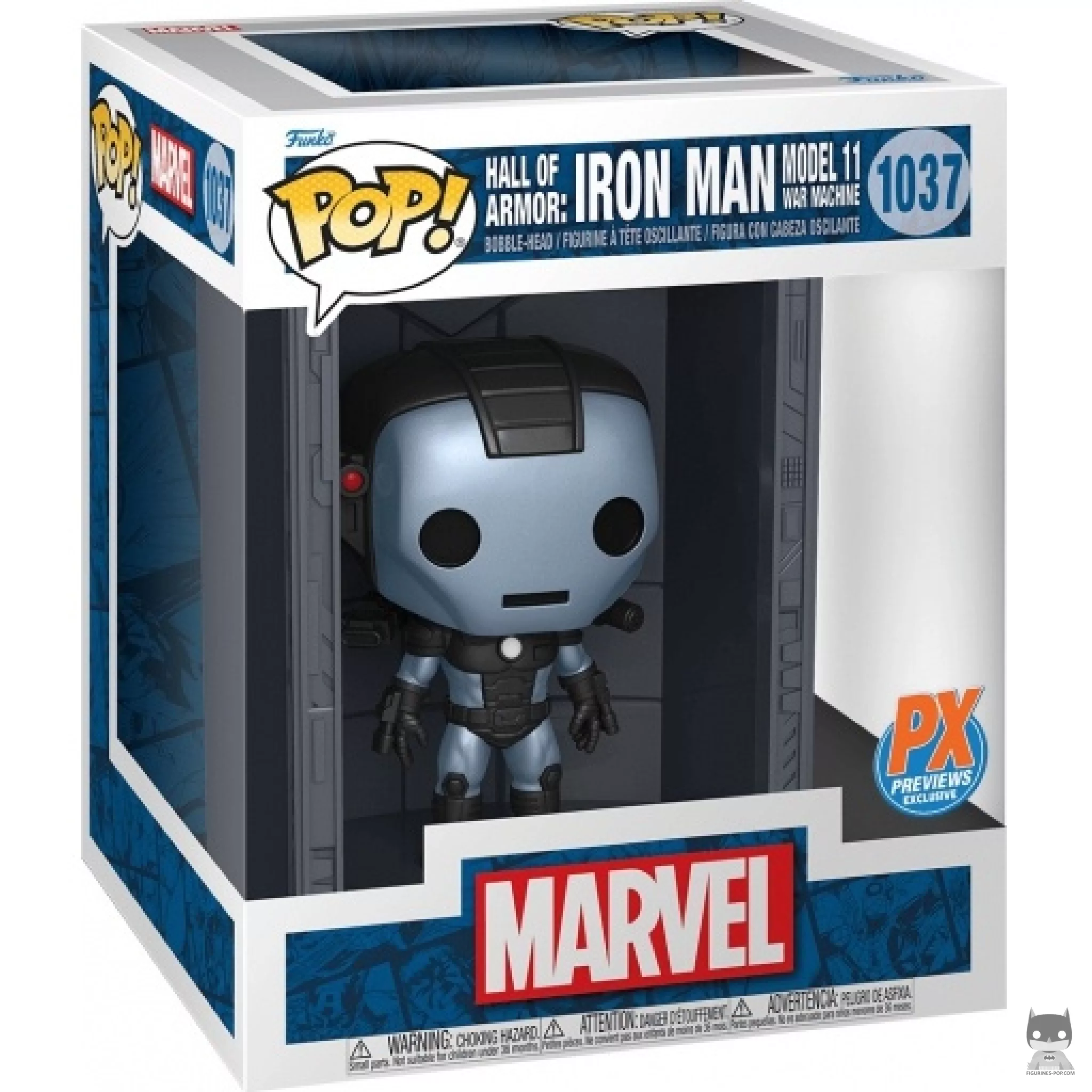 Figura Funko Pop! Sala de las Armaduras: Iron Man Modelo 11 War Machine (Metalizado) en su caja