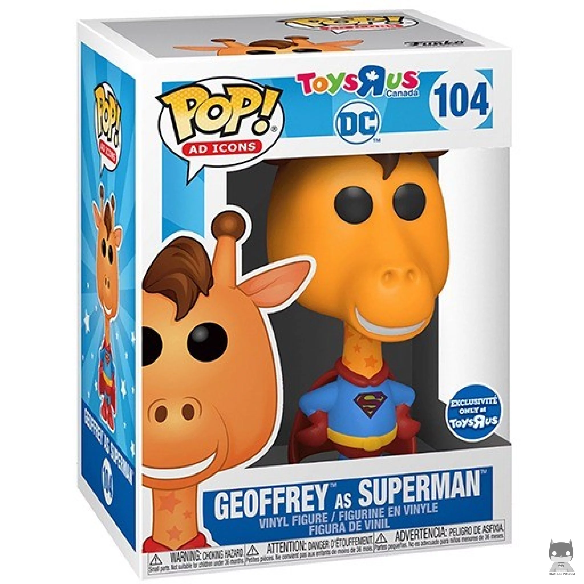 Figura Funko Pop! Geoffrey la Jirafa (como Superman) en su caja