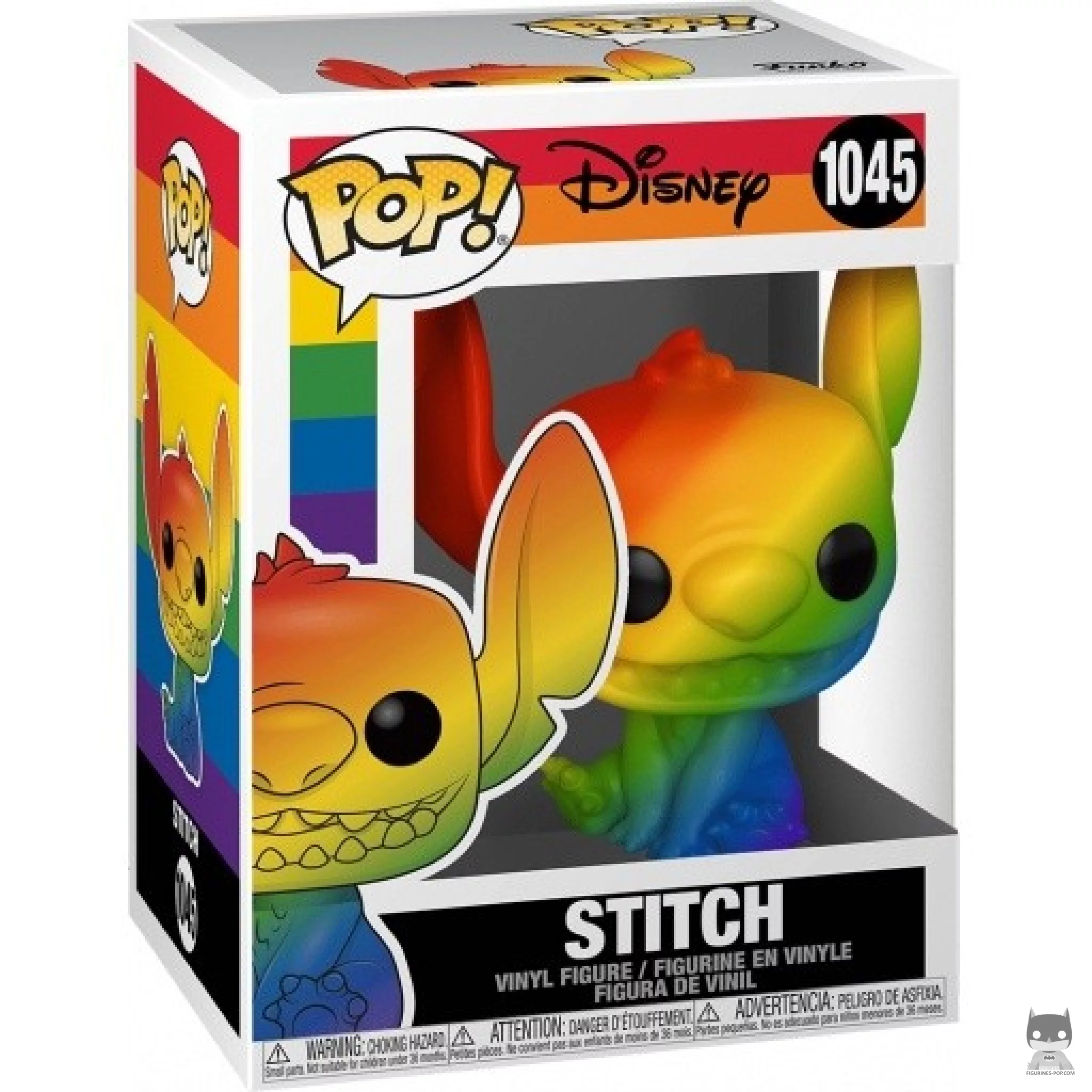 Figura Funko Pop! Stitch sonriendo (Arcoíris) en su caja