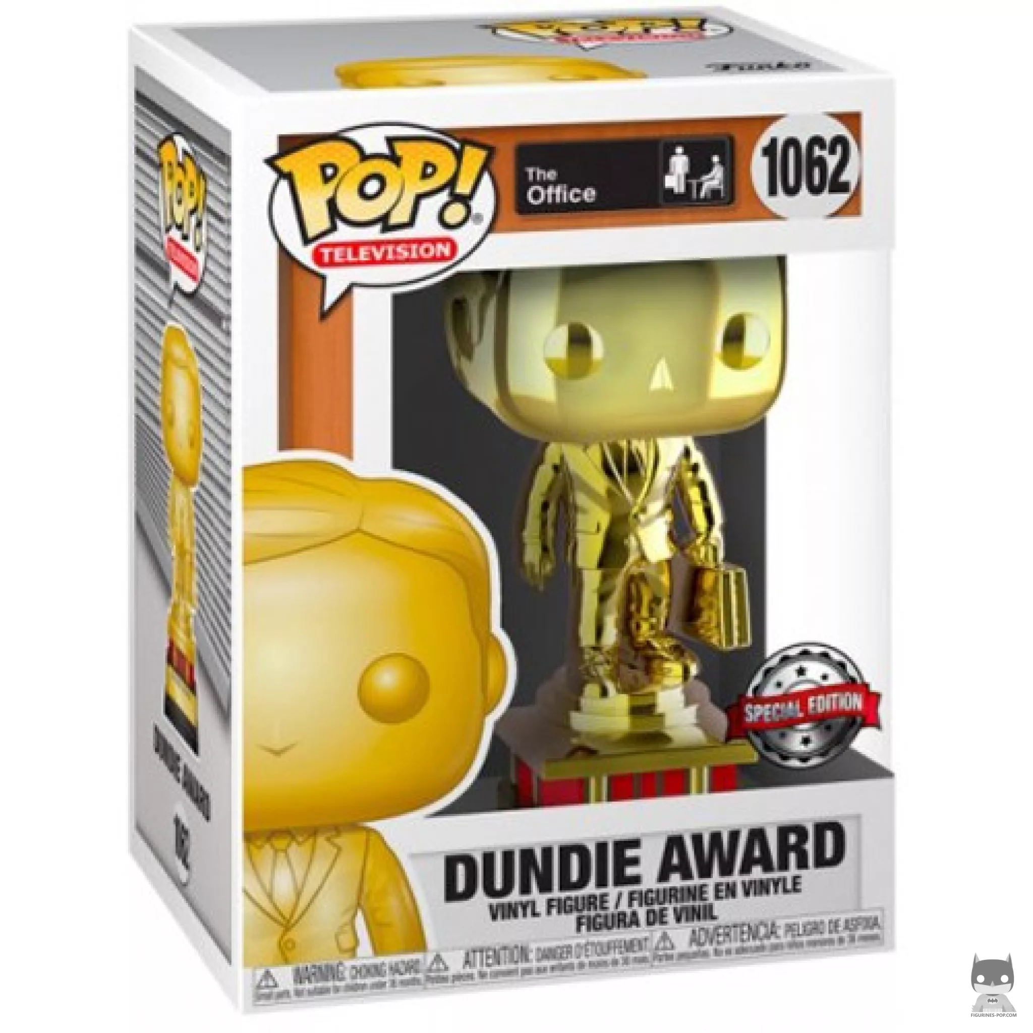 Figura Funko Pop! Premio Dundie (Cromado) (Dorado) en su caja