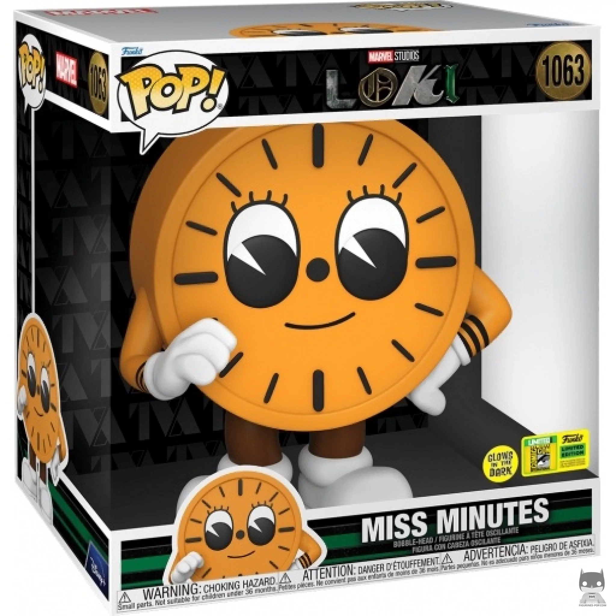 Figura Funko Pop! Miss Minutes (Supersized) en su caja