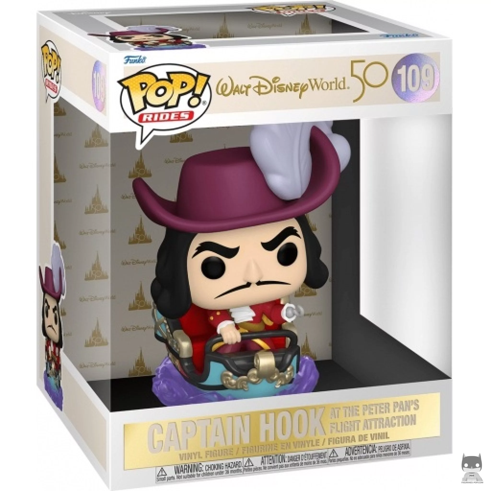 Figura Funko Pop! Capitán Garfio en la atracción Peter Pan's Flight en su caja