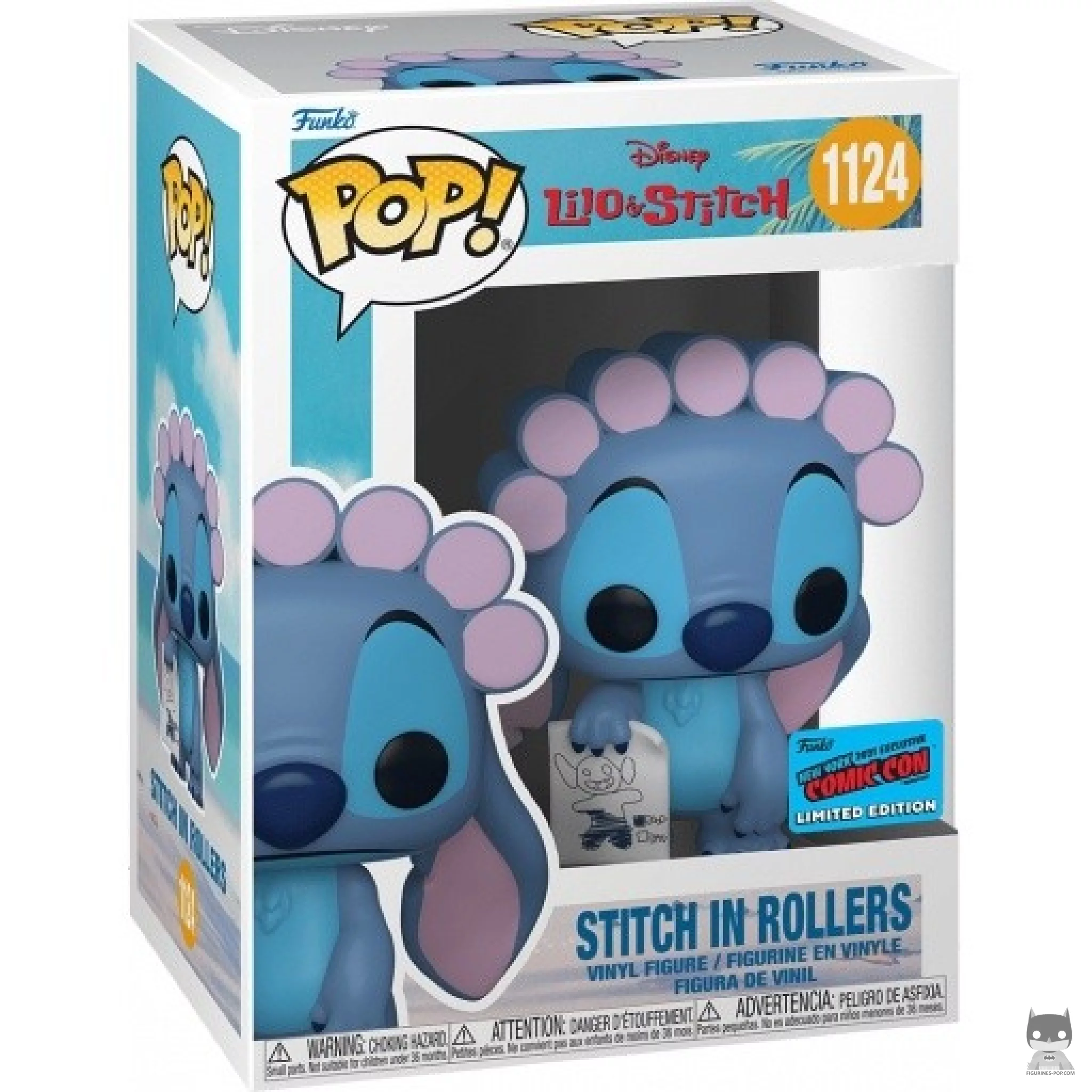 Figura Funko Pop! Stitch con rulos y dibujo en su caja