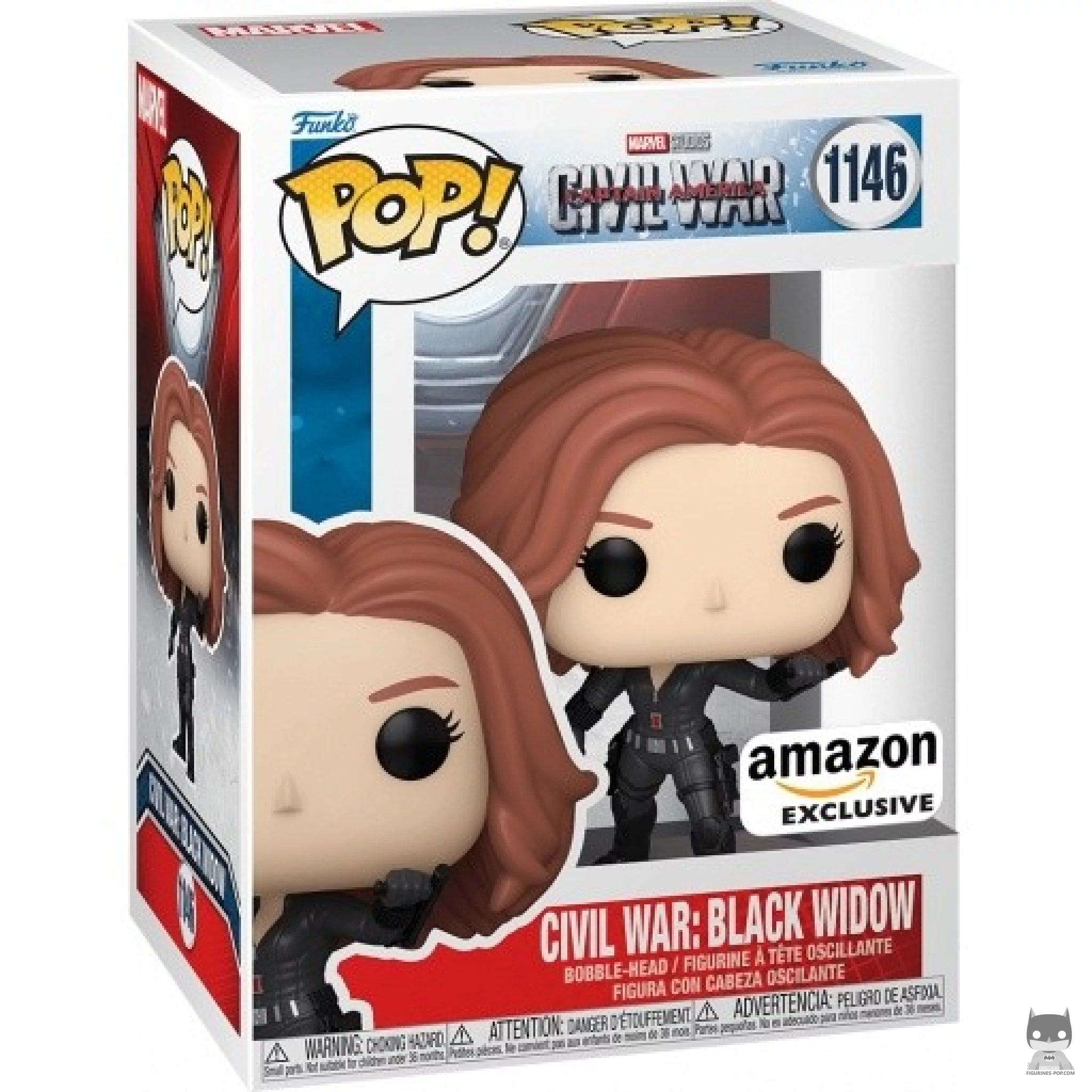 Figura Funko Pop! Civil War: Viuda Negra en su caja