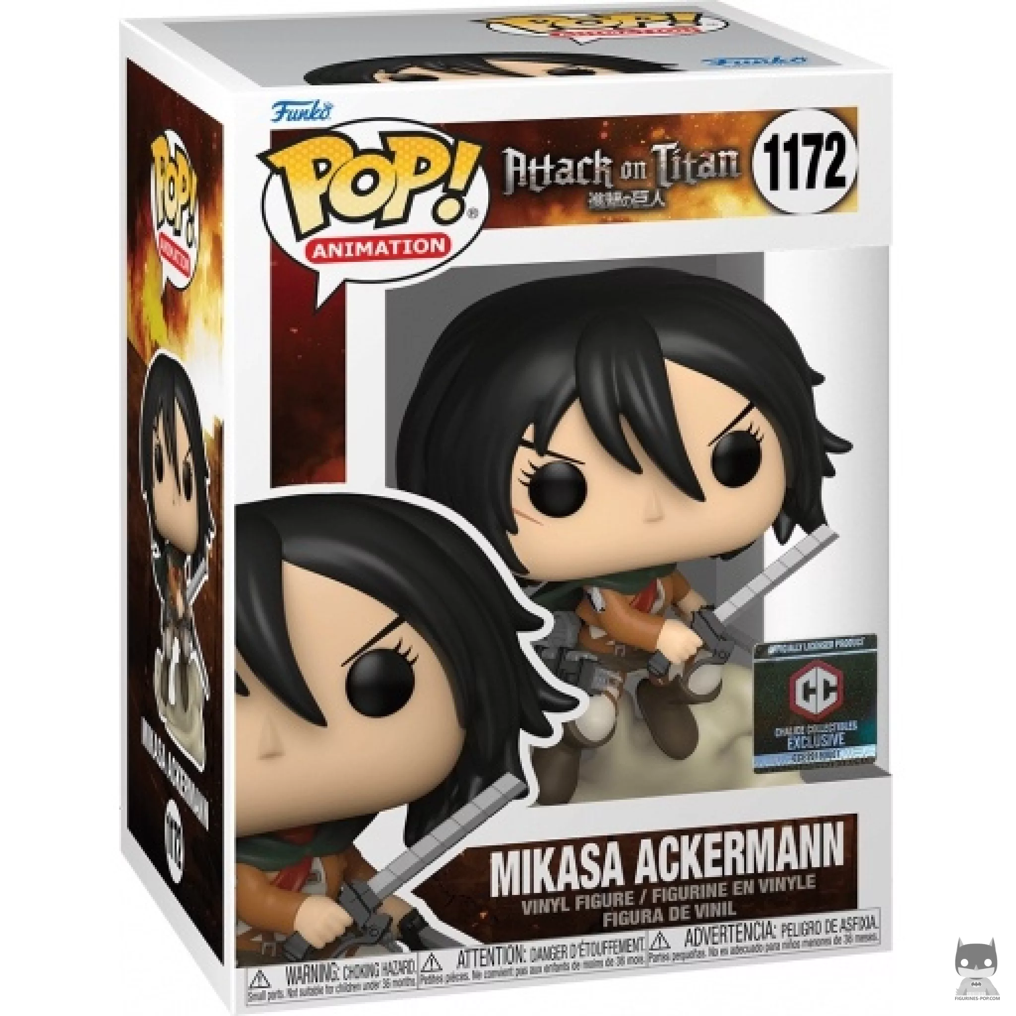 Figura Funko Pop! Mikasa Ackerman con espadas en su caja