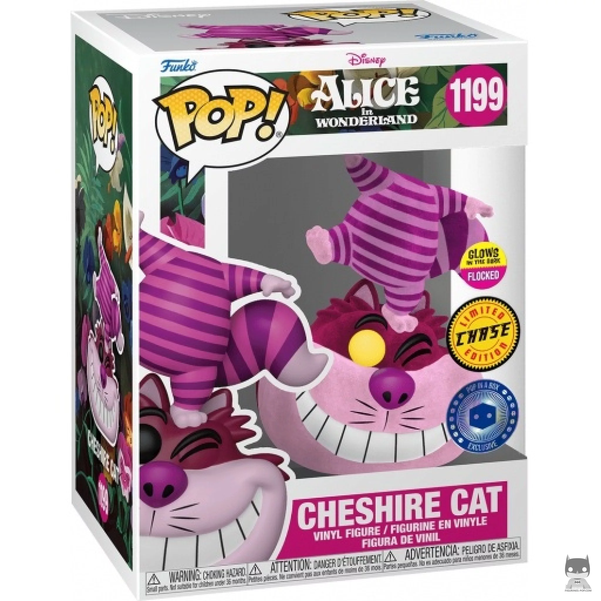 Figura Funko Pop! Gato de Cheshire (Chase & Flocado & Brilla en la oscuridad) en su caja
