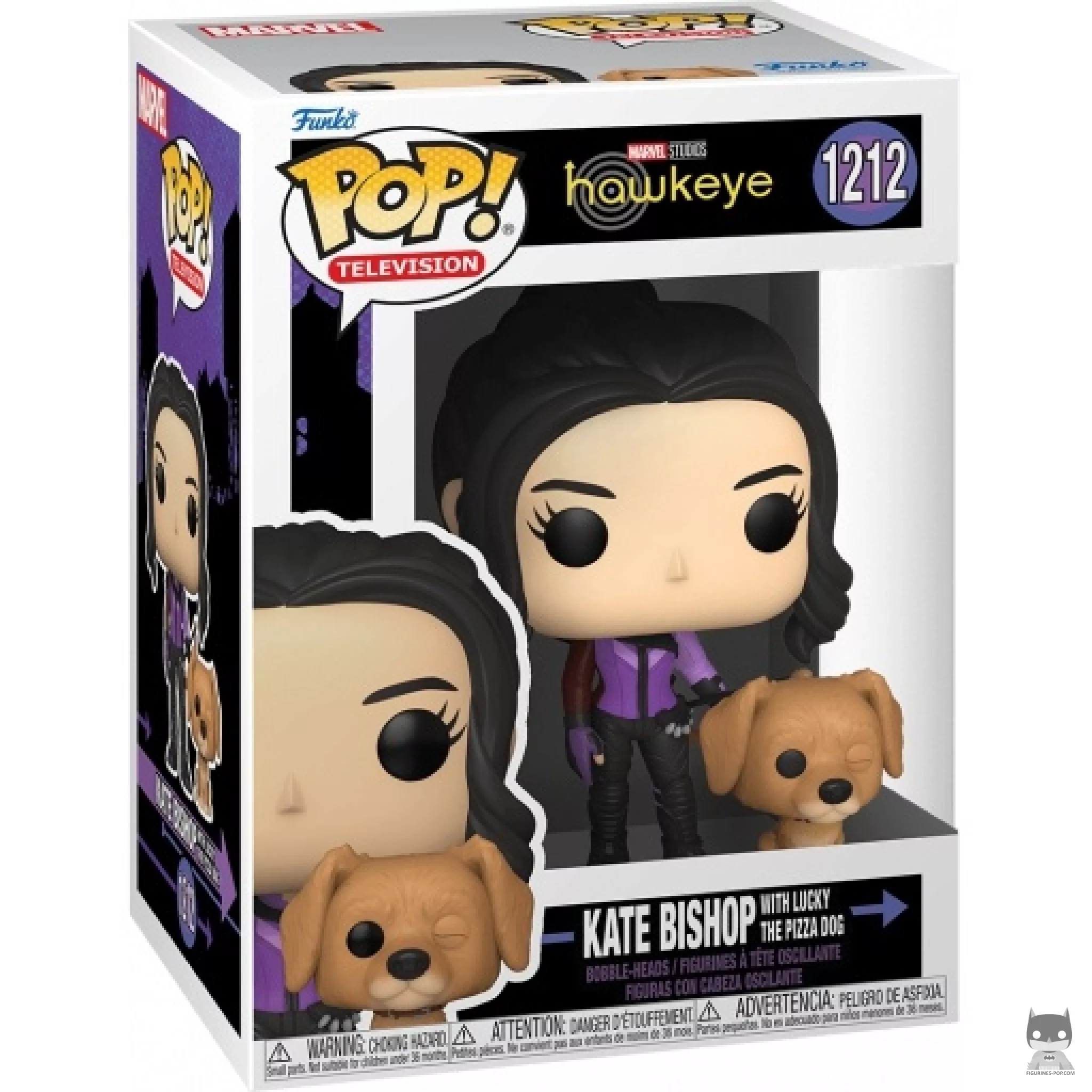 Figura Funko Pop! Kate Bishop con Lucky el perro de la pizza en su caja
