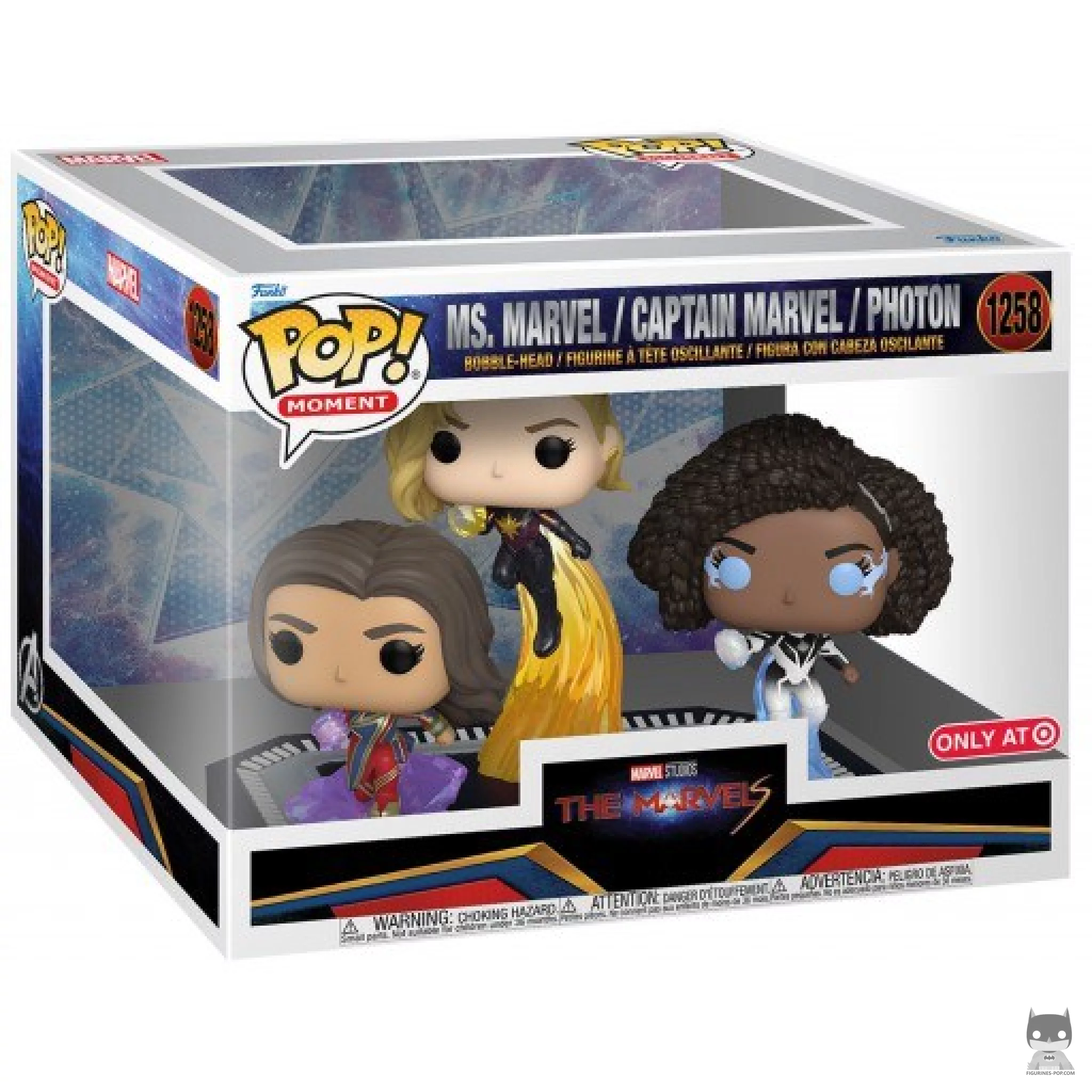 Figura Funko Pop! Ms. Marvel, Capitana Marvel & Photon en su caja